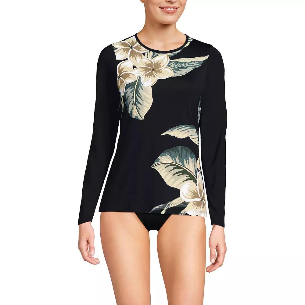 Women's Lands' End UPF 50 Long Sleeve Rash Guard, Size: XL, Black Plumeria Product Image
