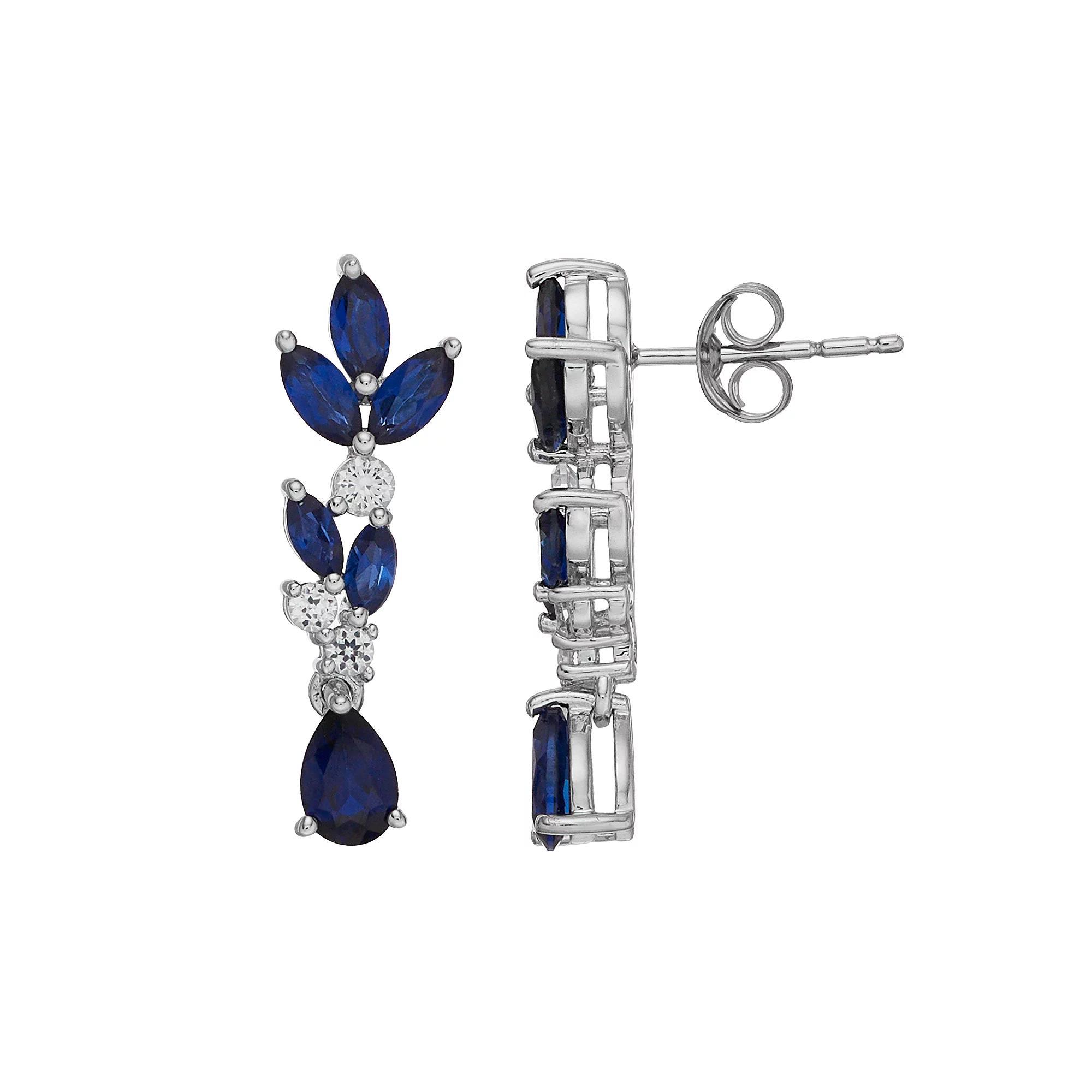 Sterling Silver Lab-Created Blue & White Sapphire Drop Earrings, Women's Product Image
