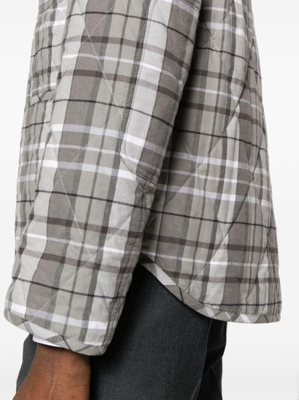 THOM BROWNE Checked Quilted Shirt Jacket In Grey Product Image