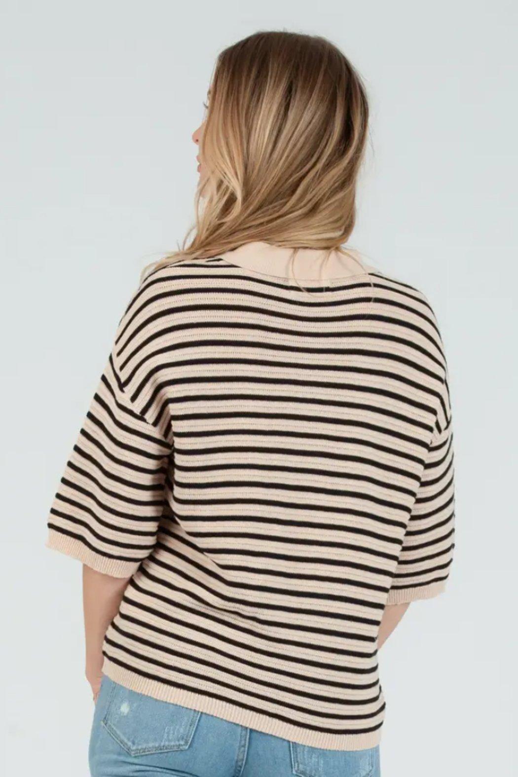 Striped Knit Button Down Top Product Image