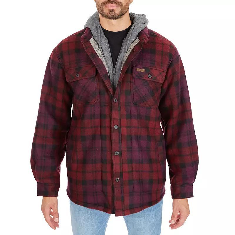 Men's Smith's Workwear Plaid Sherpa-Lined Microfleece Hooded Shirt Jacket, Size: XXL, Black Gray Product Image