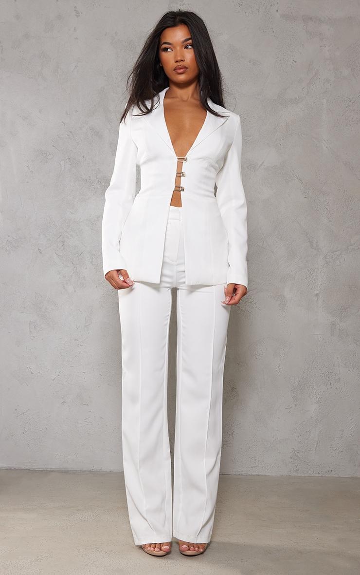 White Fitted Lace Up Back Blazer Product Image