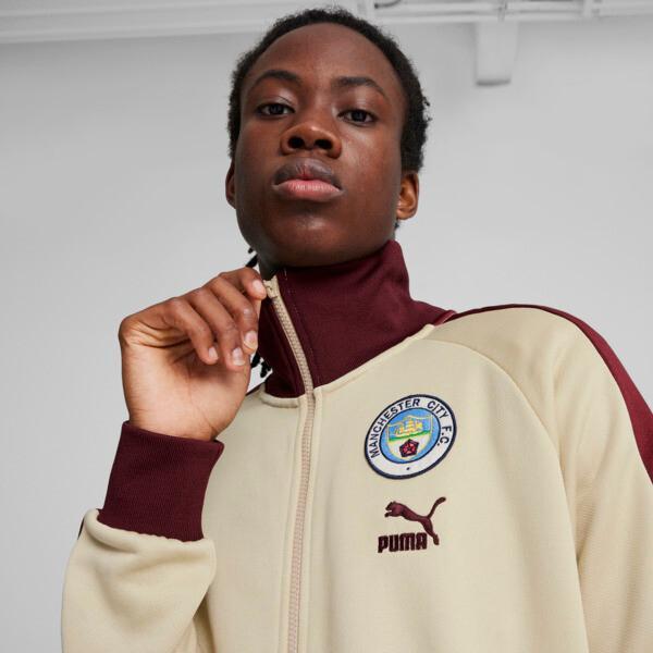 PUMA Manchester City F.C. ftblHeritage T7 Men's Track Jacket in Granola/Aubergine Product Image