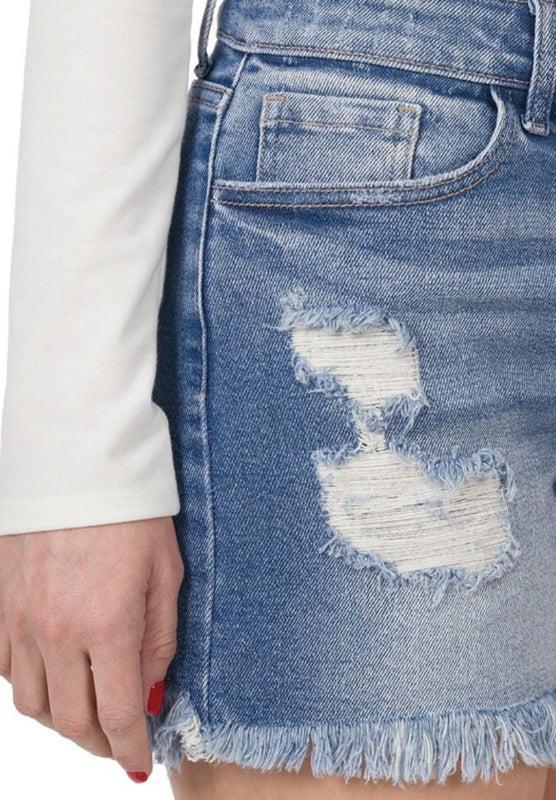 Angie Hi-Rise Distressed Jean Shorts Product Image