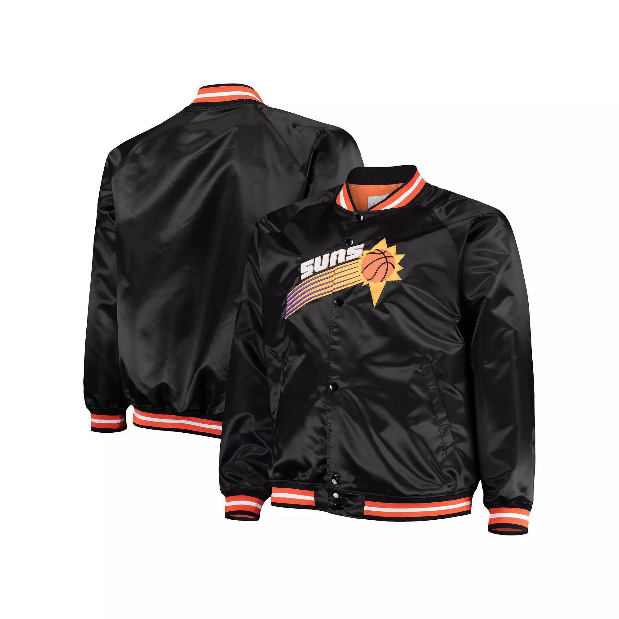 Men's Mitchell & Ness Black Phoenix Suns Big & Tall Hardwood Classics Raglan Satin Full-Snap Jacket, Size: 3XLT, Phx Black Product Image