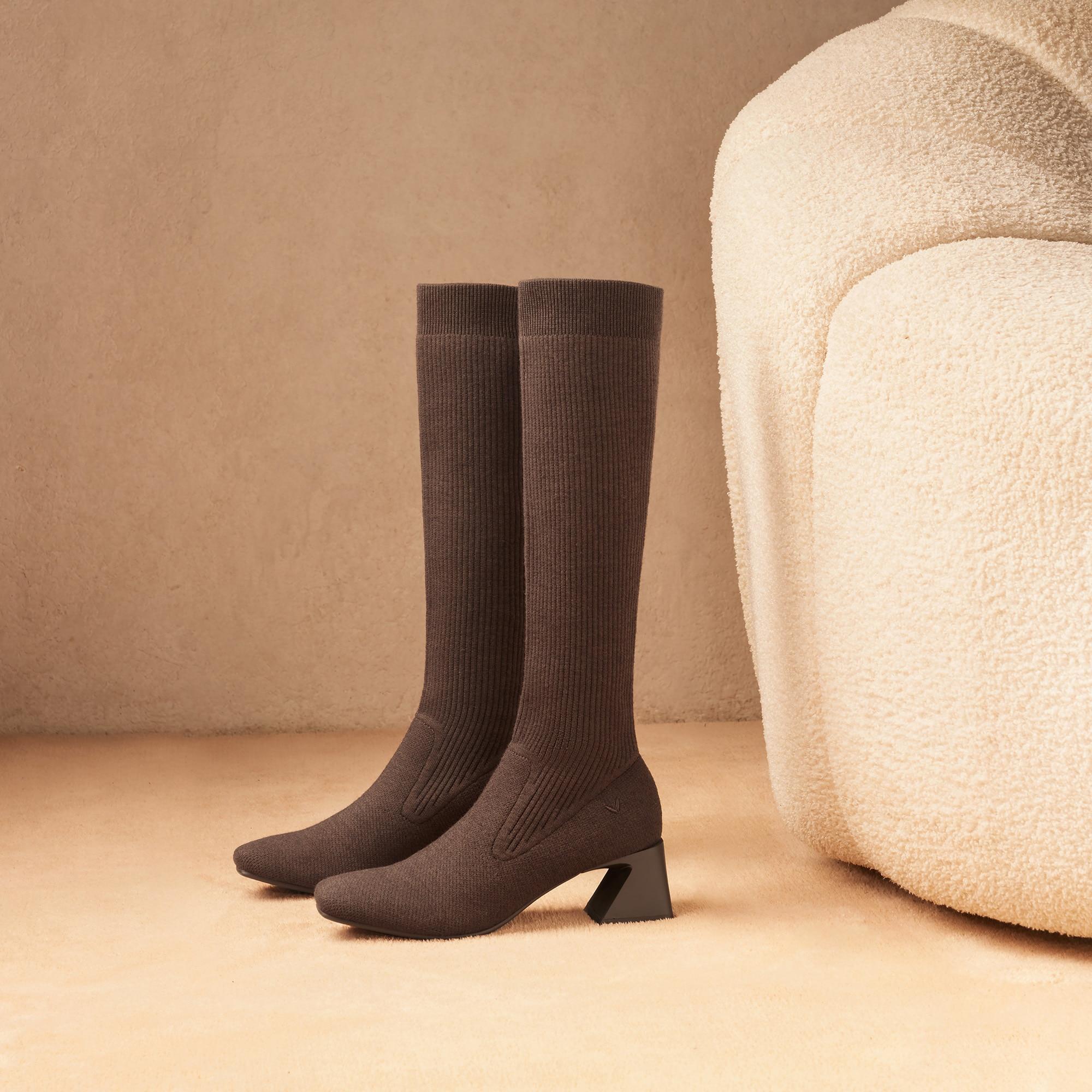 Square-Toe Water-Repellent Wool Knee High Boots (Rebecca Pro） Product Image