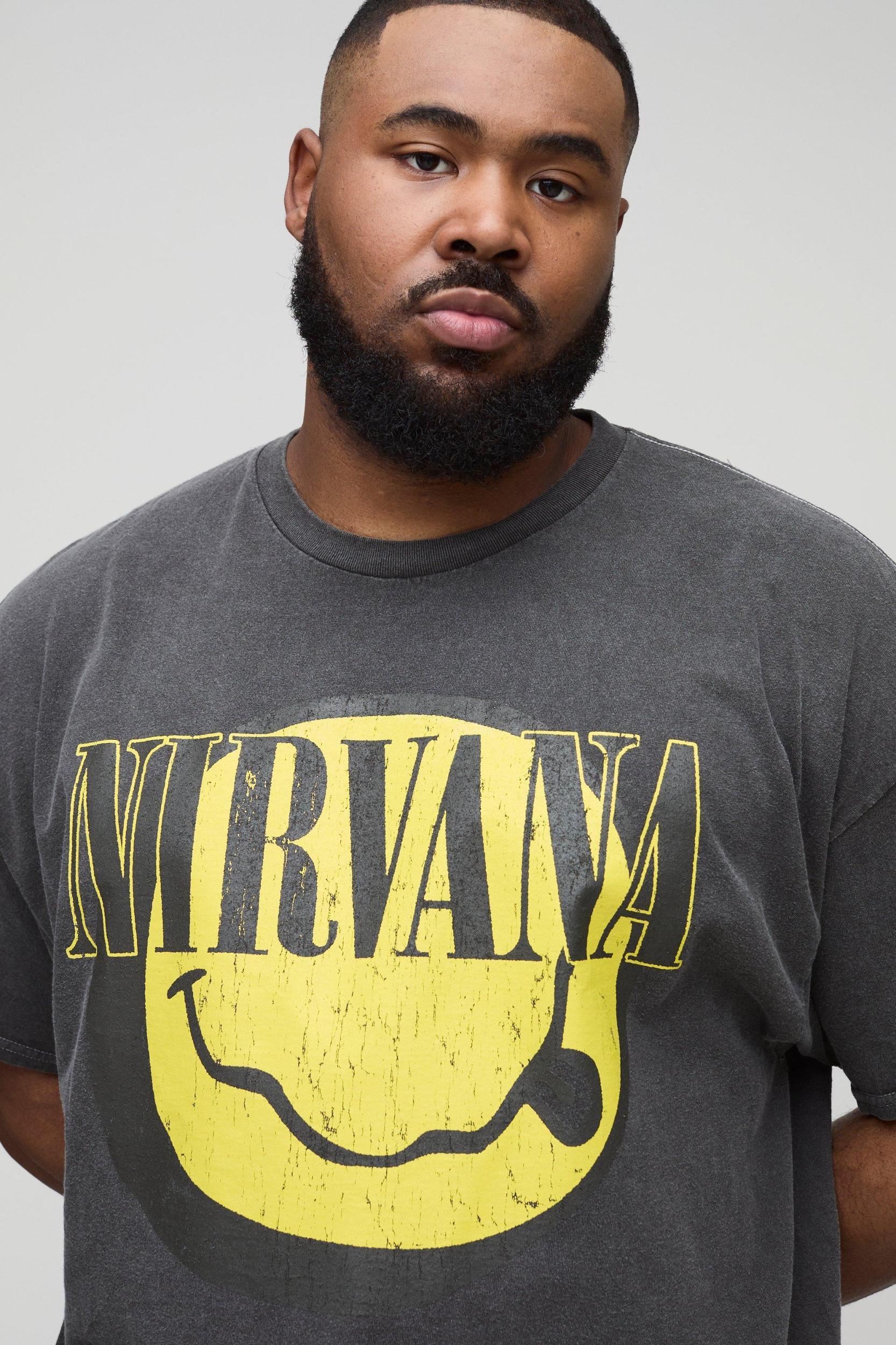Plus Nirvana License Washed Print T-Shirt | boohooMAN USA Product Image