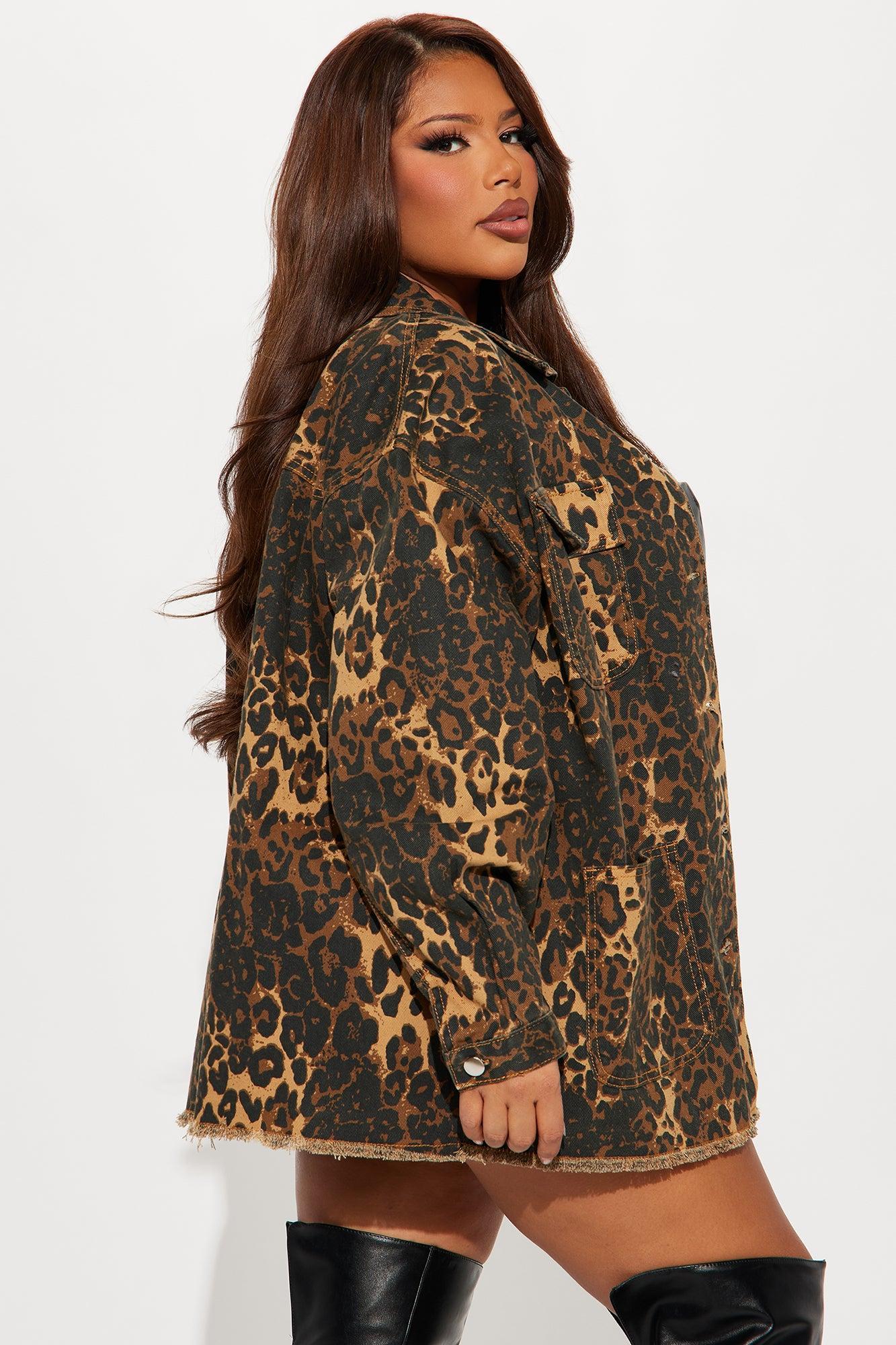 Wild For You Leopard Denim Shacket - Brown/combo Female Product Image