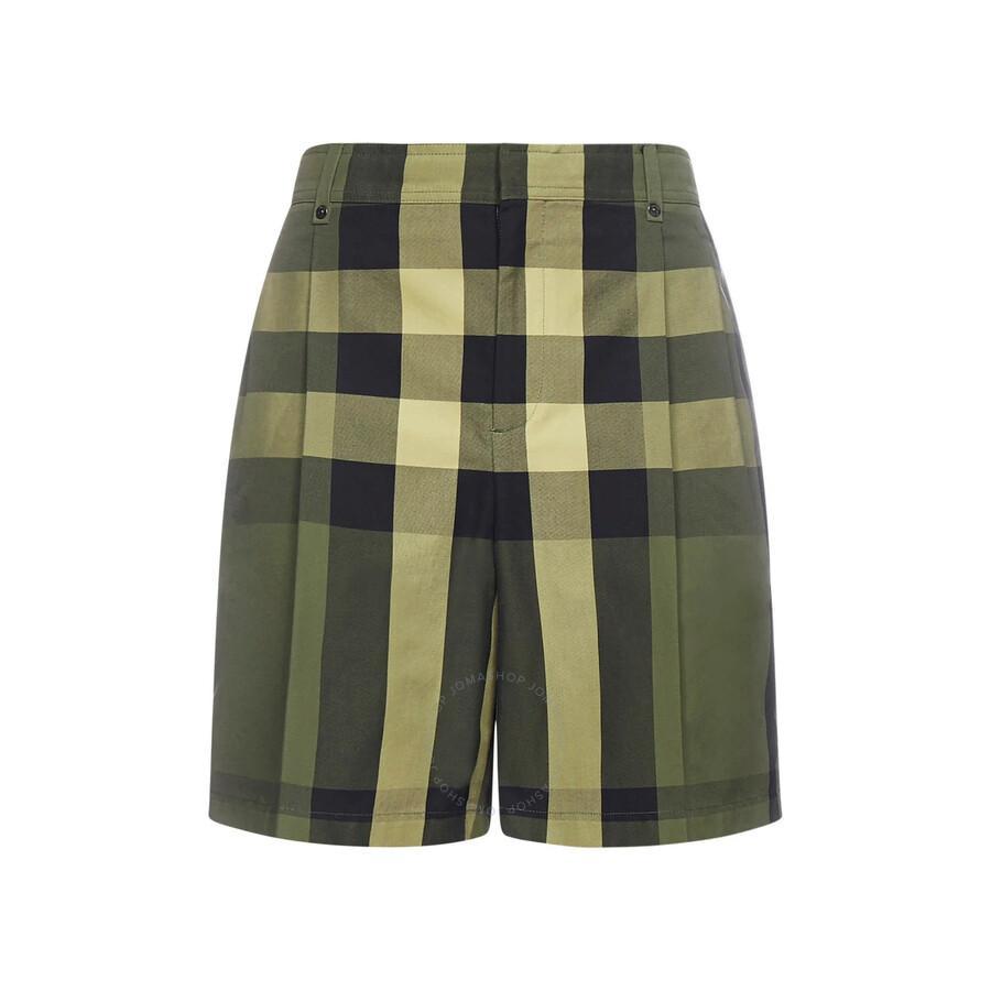 BURBERRY Pleated Mid-rise Check Printed Shorts In Green Product Image