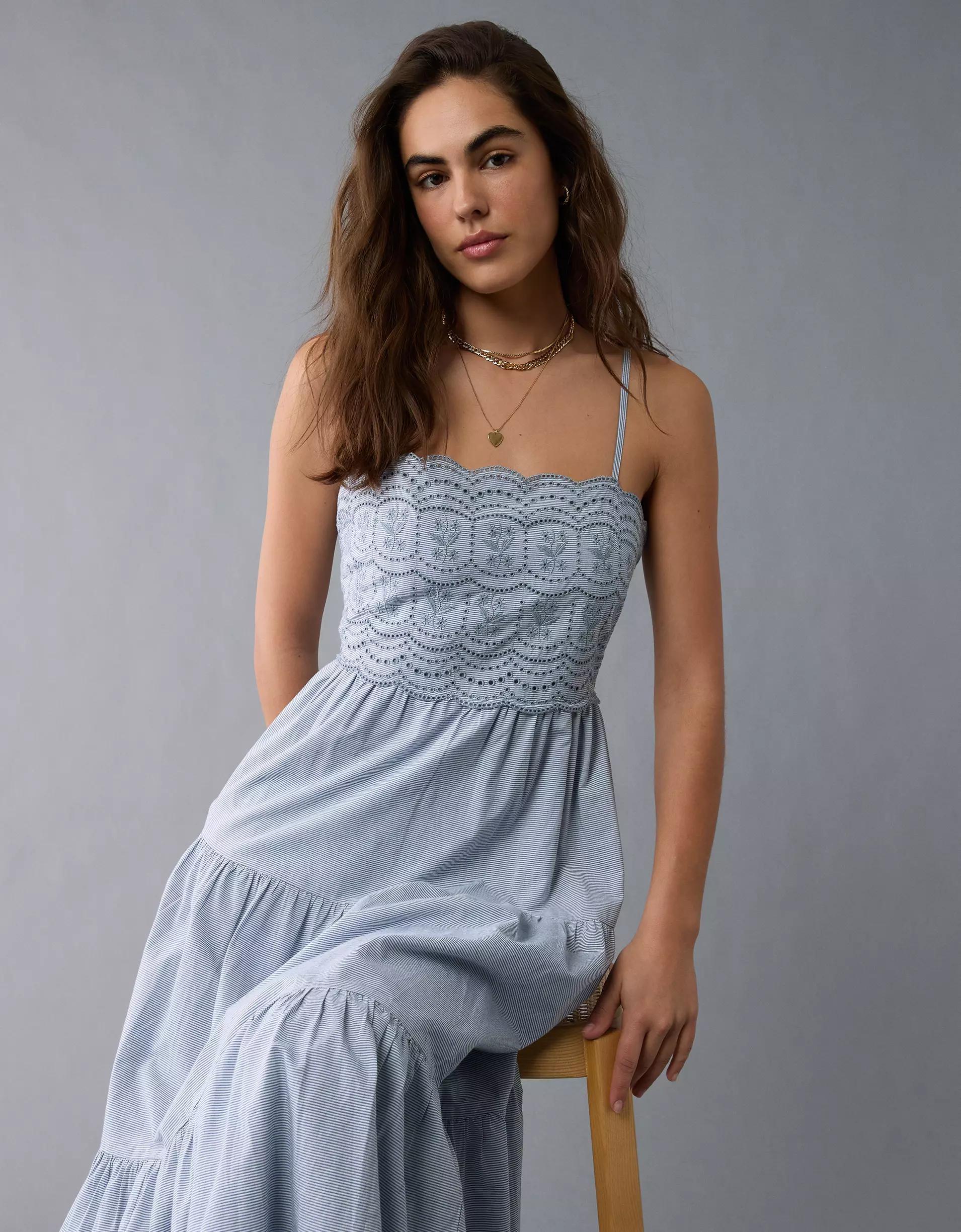 AE Scalloped Tiered Midi Dress Product Image