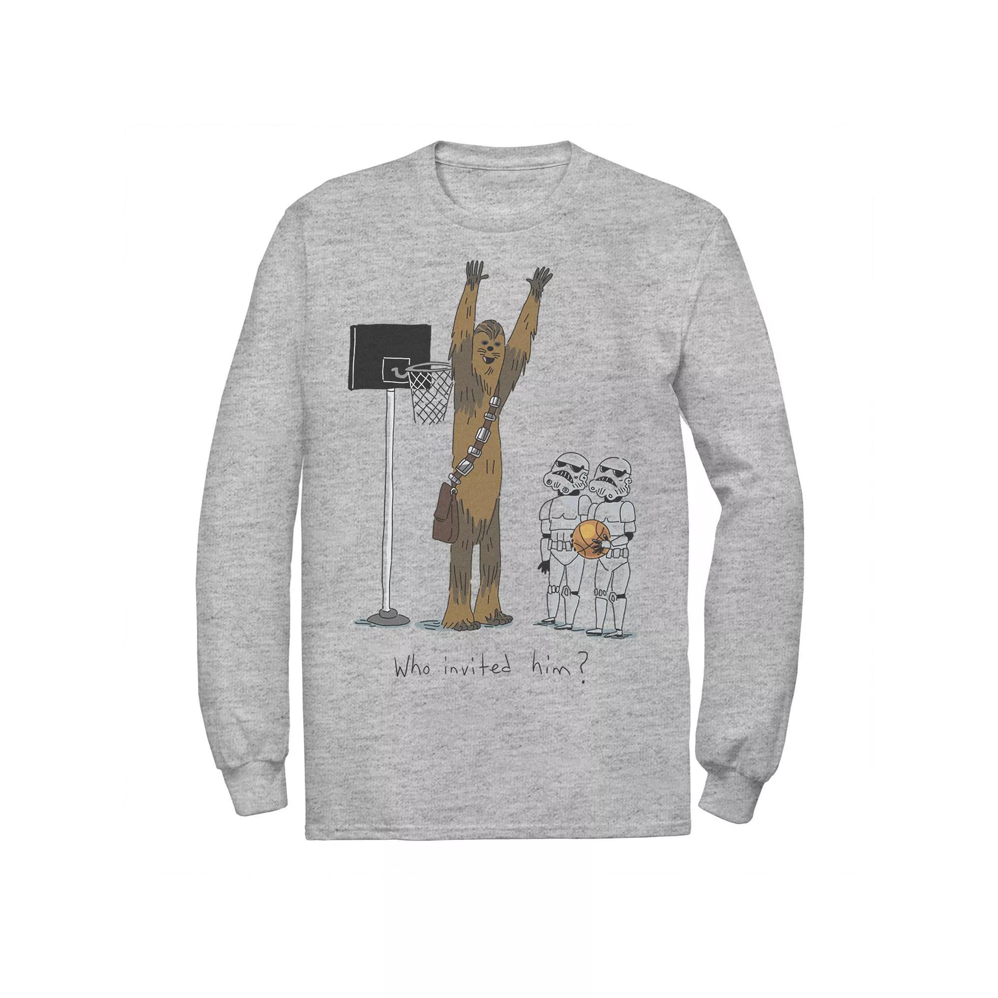 Men's Star Wars Chewbacca Basketball Who Invited Him Tee, Size: XL, Athletic Grey Product Image