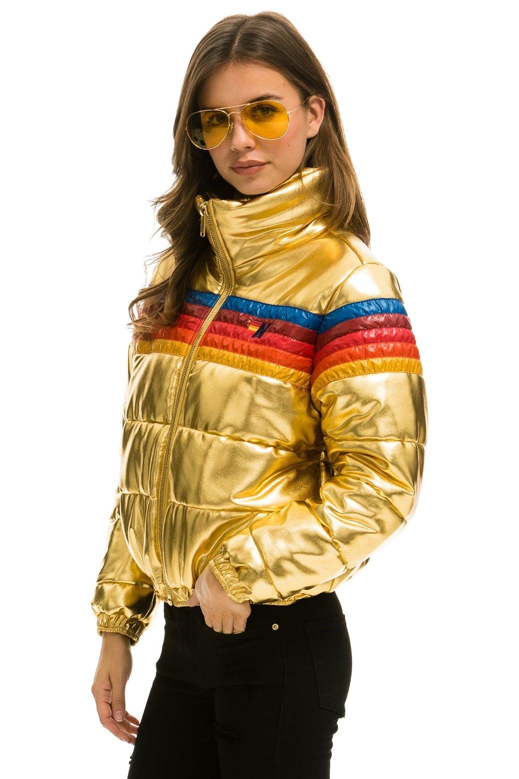 5 STRIPE LUXE APRES PUFFER JACKET - GLOSSY GOLD Female Product Image