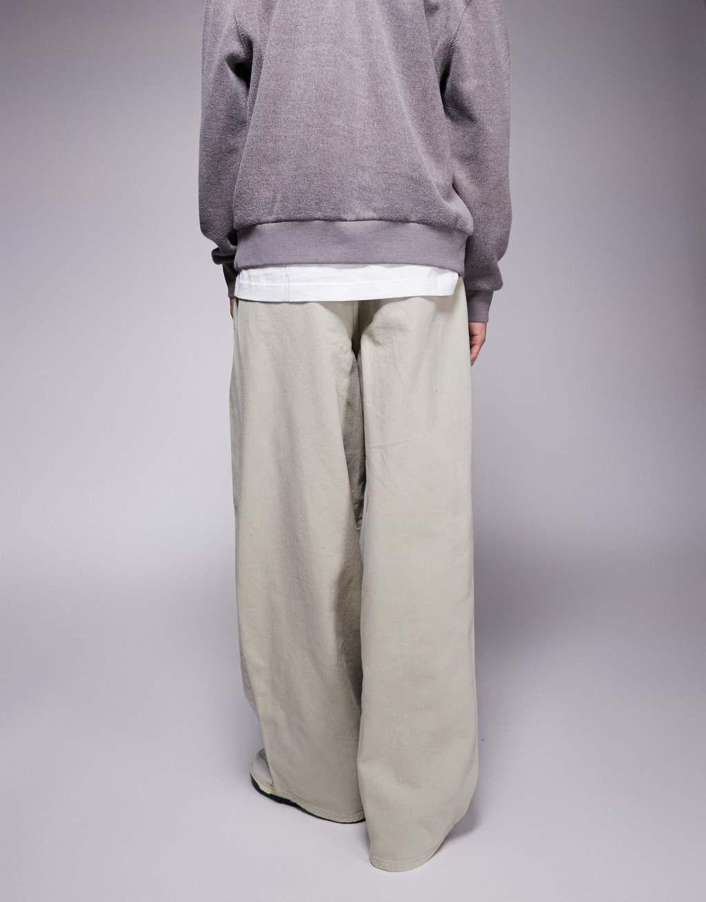 ASOS DESIGN super baggy pull on pants with pleats in stone Product Image