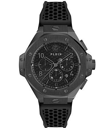 Philipp Plein Mens Chrono Royal Solid Black Silicone Strap Watch Product Image