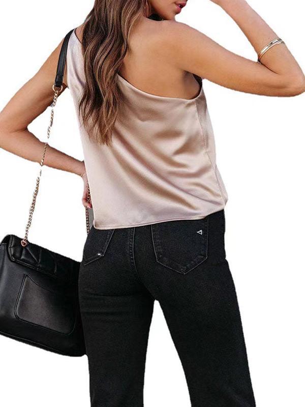 Loose Sleeveless Asymmetric Solid Color One-Shoulder Vest Top Product Image