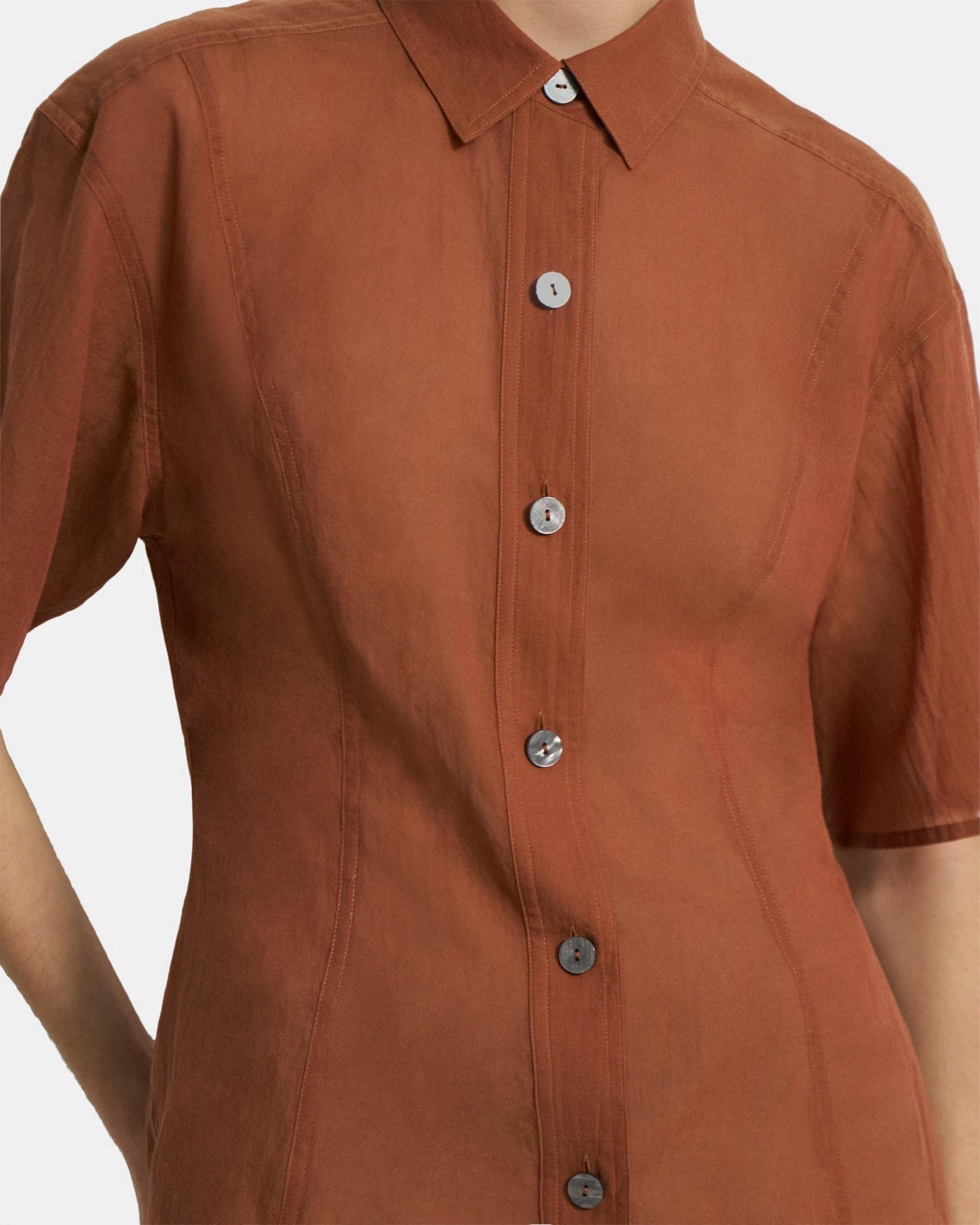 Smocked Short-Sleeve Shirt in Organic Cotton Product Image