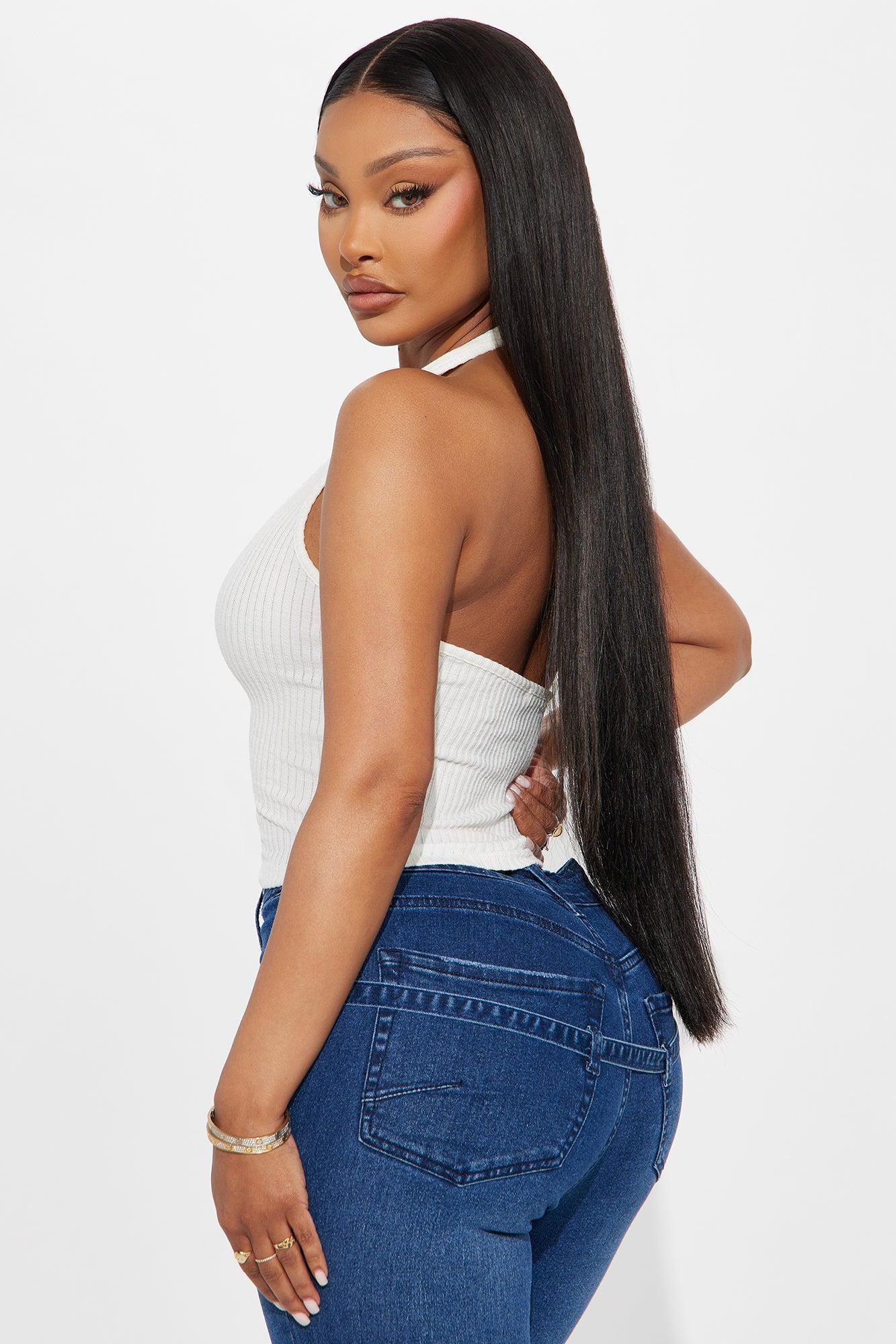 Jessi Ribbed Halter Top - White Product Image