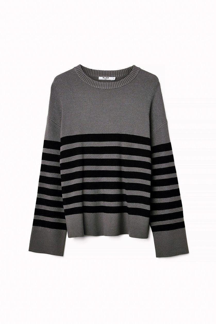 Round Neck Striped Knitted Sweater Product Image