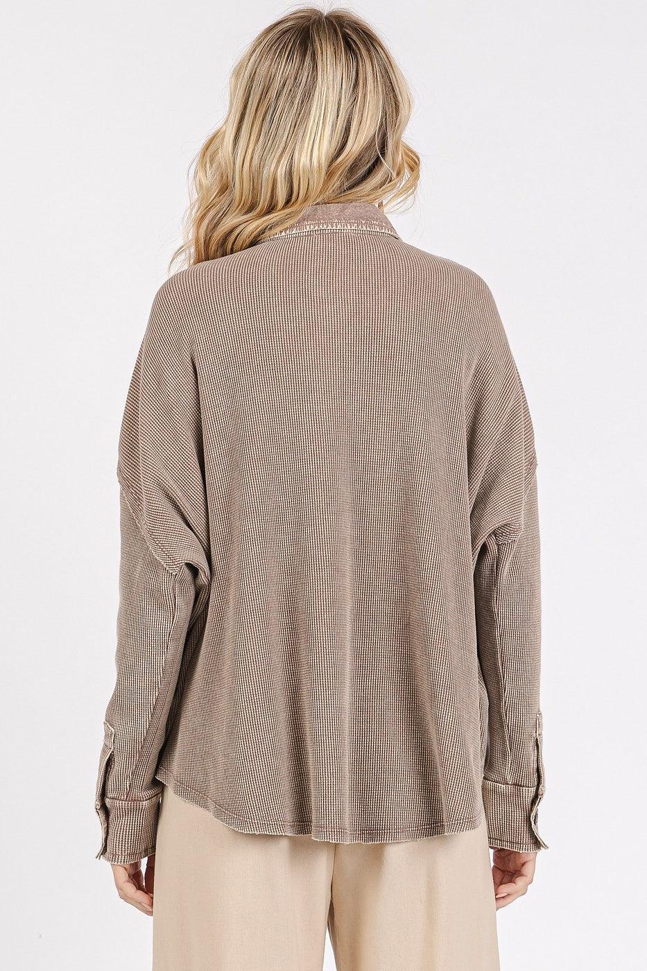 Waffle Knit Collared Henley Top Product Image