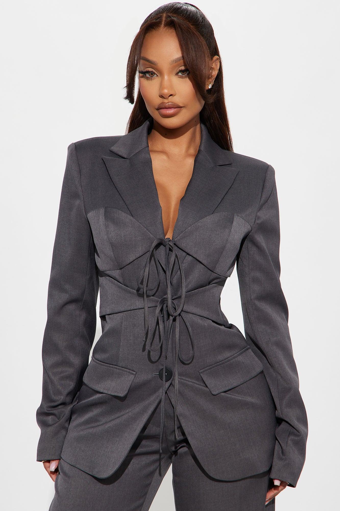 Pretty Official Blazer Pant Set - Grey Product Image