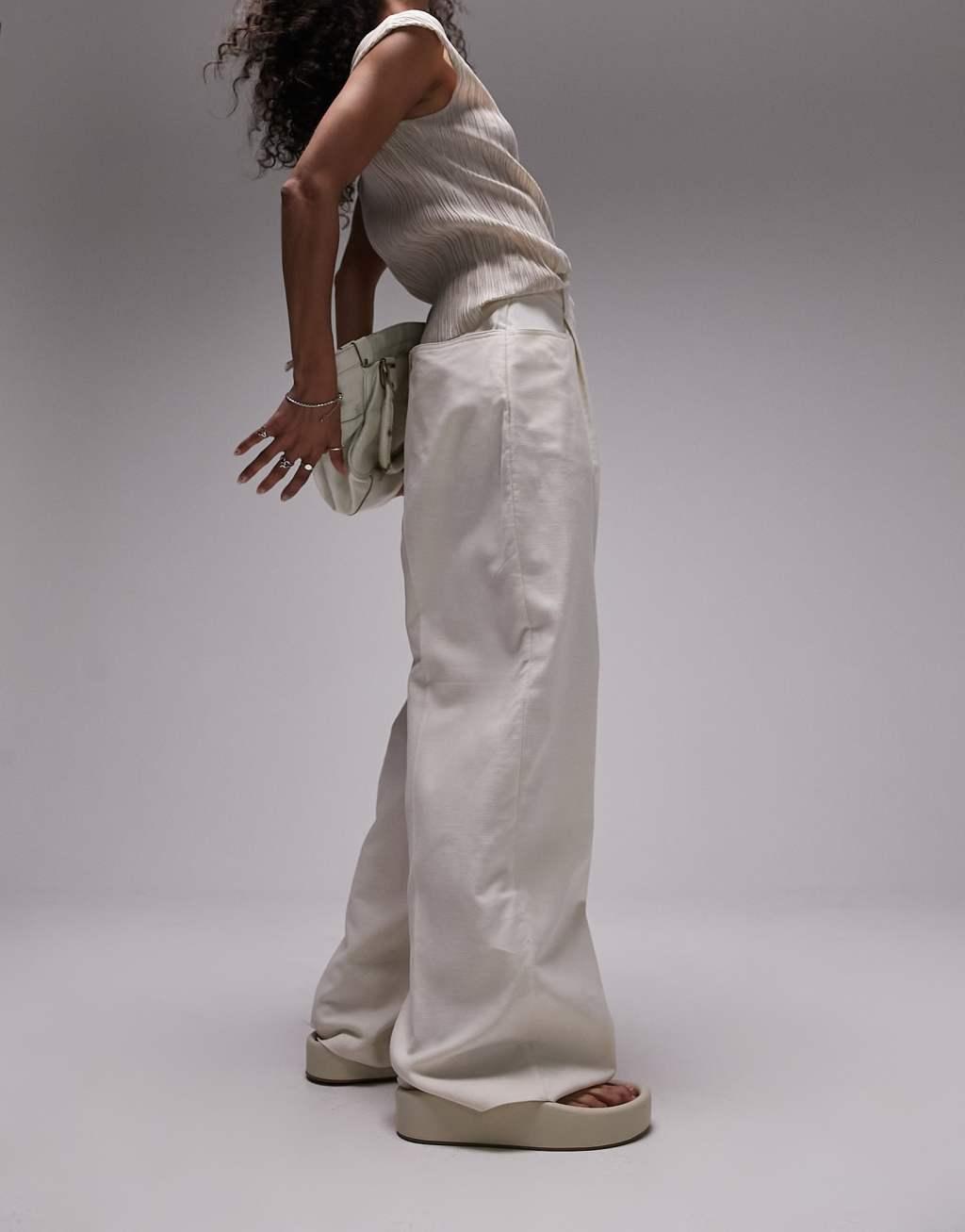 Topshop linen-blend wide leg pants Product Image