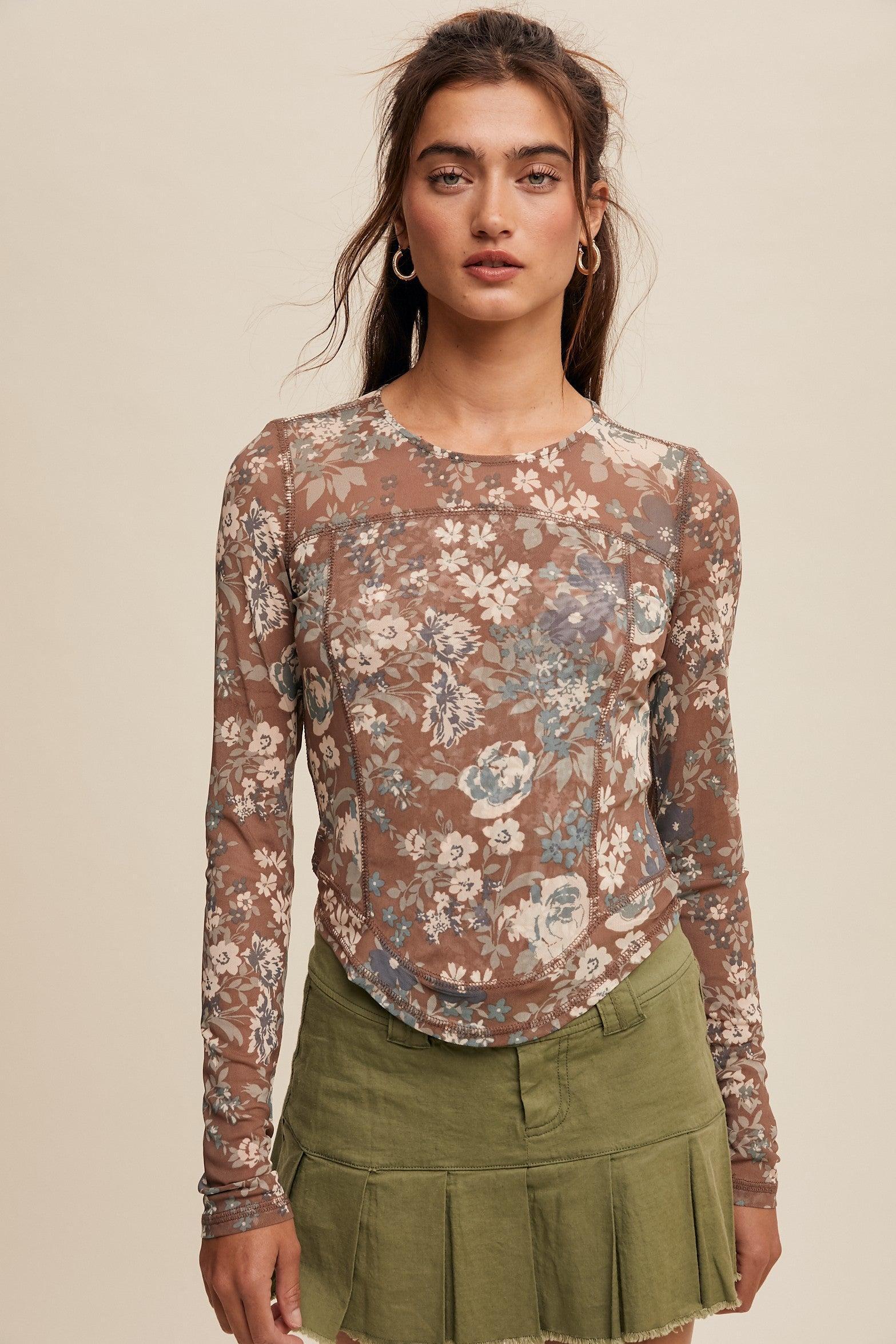 The Baker Floral Mesh Long Sleeve Top 2 Colors (Small to XL) Product Image