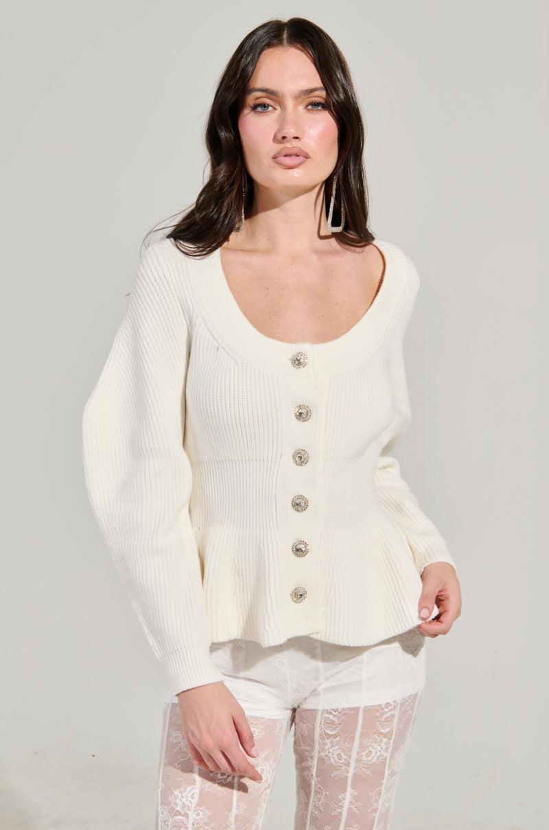 WORTH A MILLION PEPLUM SWEATER IN WHITE Product Image