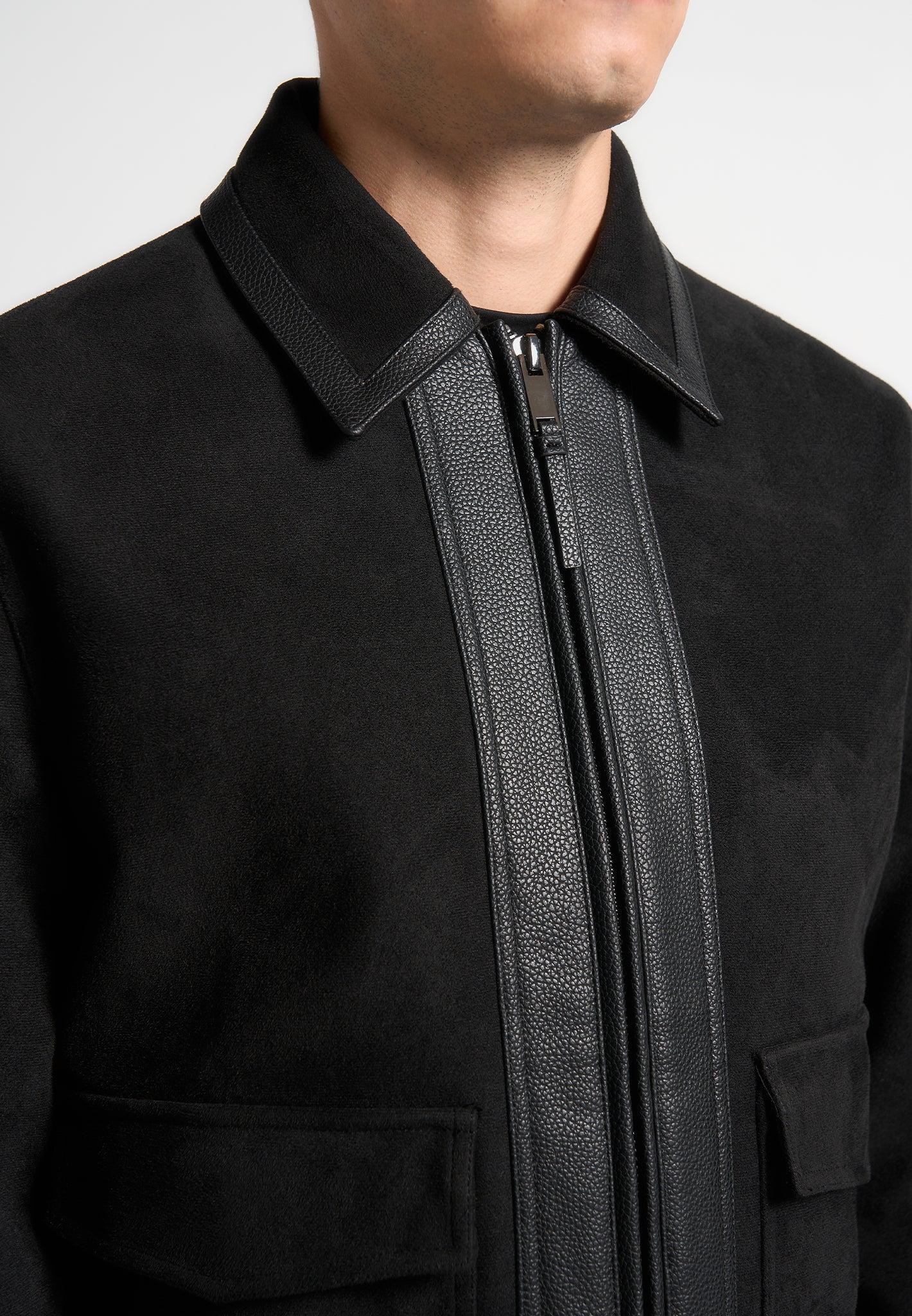 Suede & Pebbled Leather Jacket - Black Male Product Image