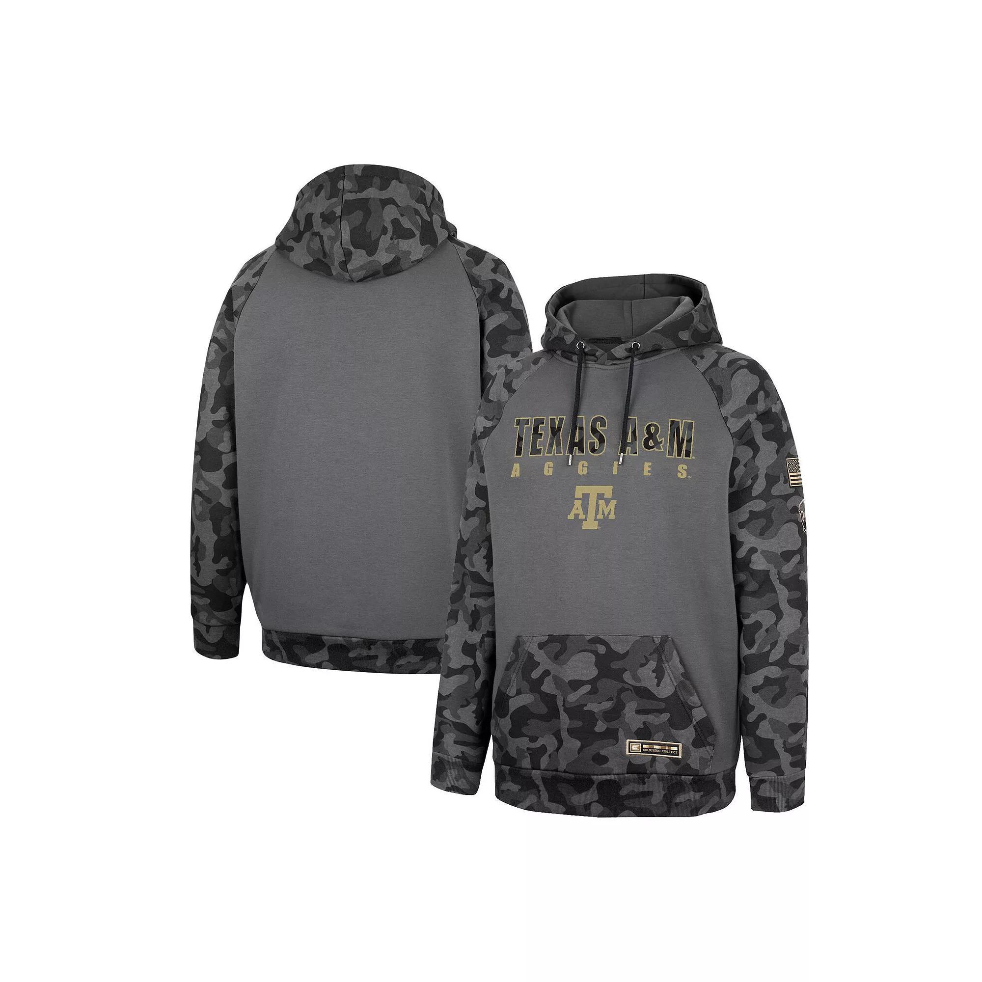 Men's Colosseum Charcoal Texas A&M Aggies OHT Military Appreciation Camo Stack Raglan Pullover Hoodie, Size: Medium Product Image