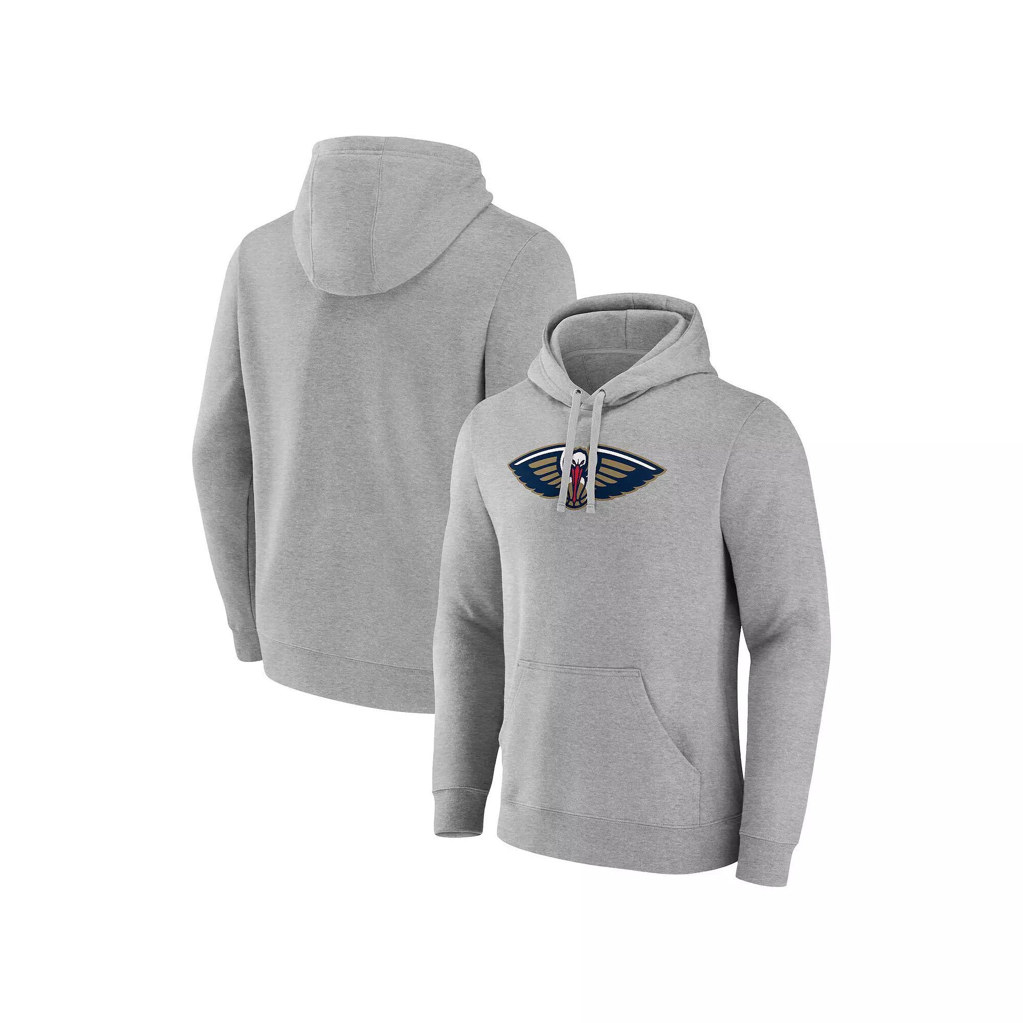 Men's Fanatics Branded  Heather Gray New Orleans Pelicans Primary Logo Pullover Hoodie, Size: 4XL, Grey Product Image