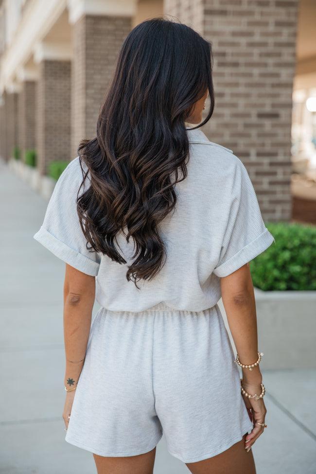 Plain As Day Grey Button Up Collared Romper SALE Product Image