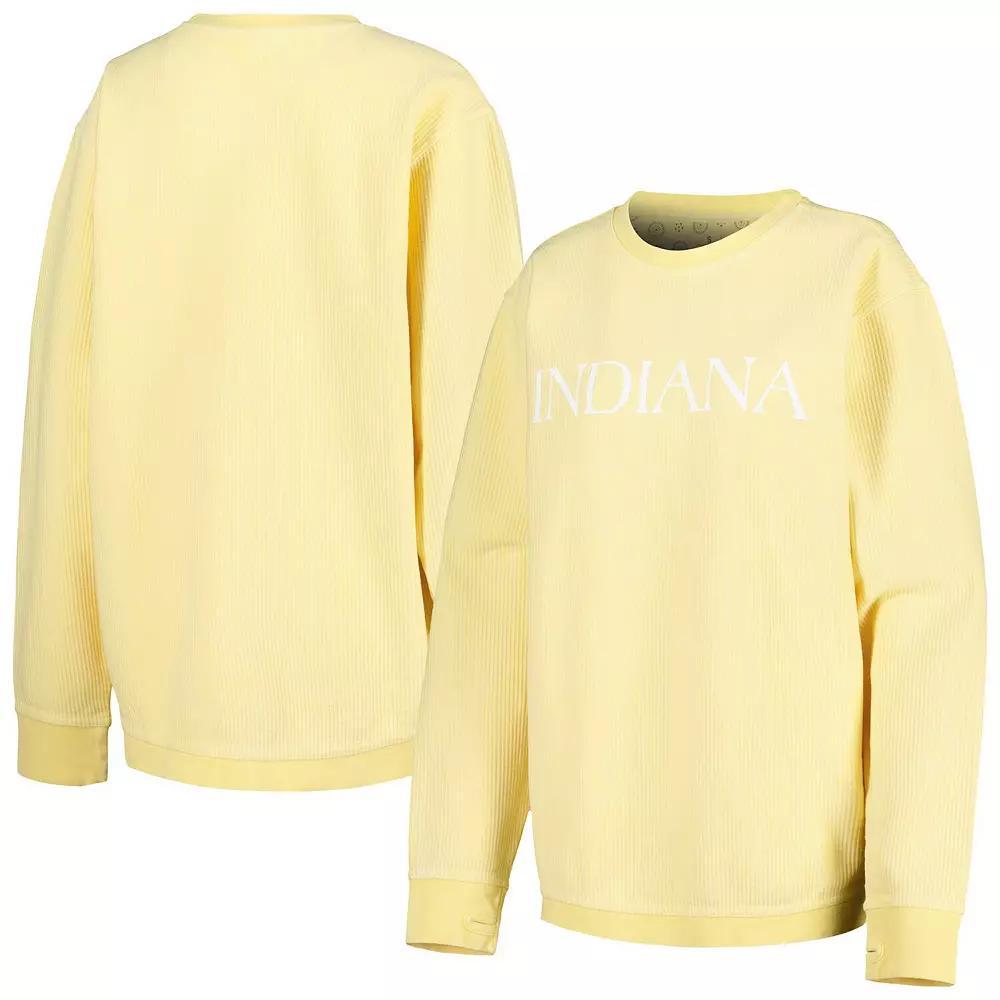 Women's Pressbox Yellow Indiana Hoosiers Comfy Cord Bar Print Pullover Sweatshirt, Size: Small Product Image