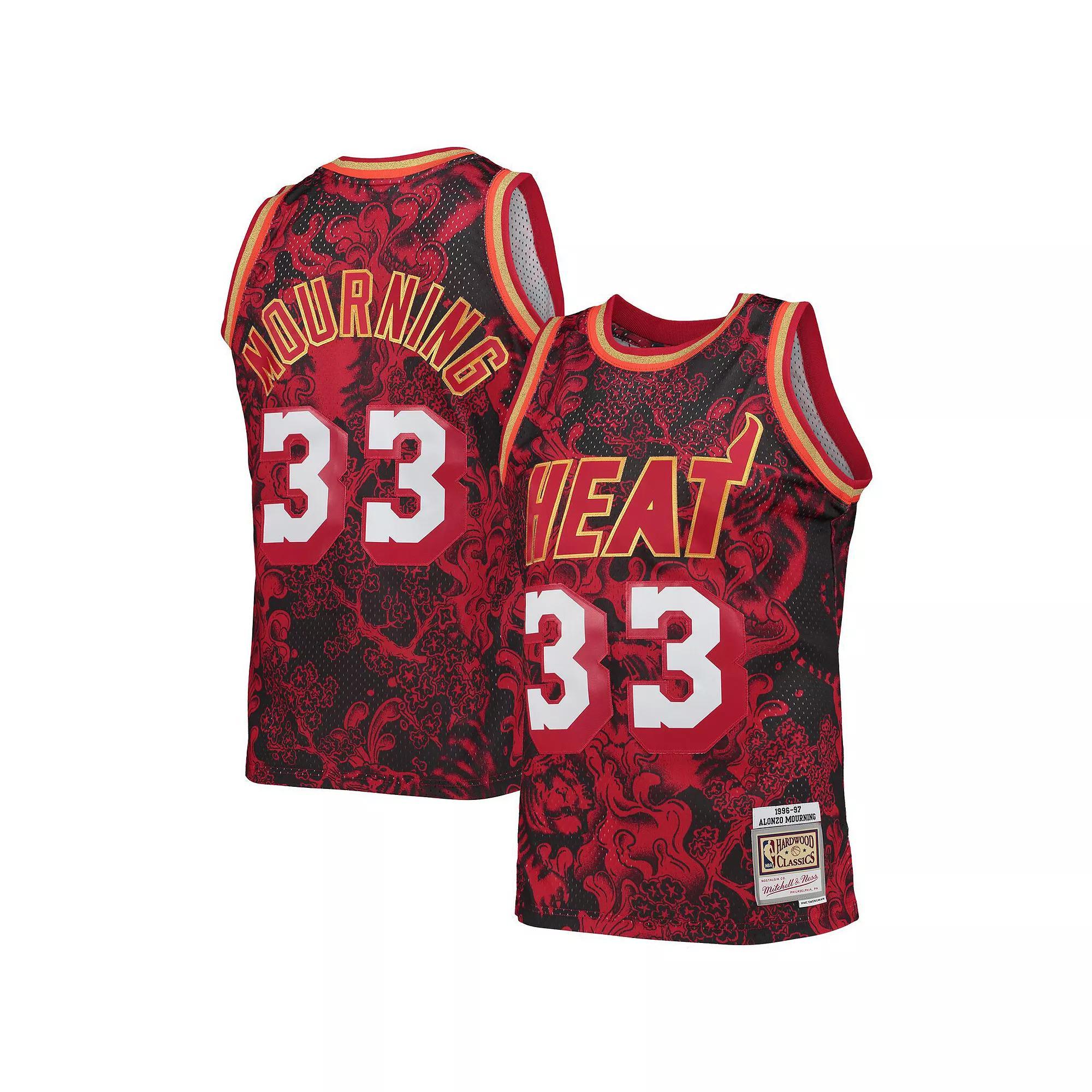 Men's Mitchell & Ness Alonzo Mourning Red Miami Heat Hardwood Classics 1996-97 Lunar New Year Swingman Jersey, Size: Small Product Image