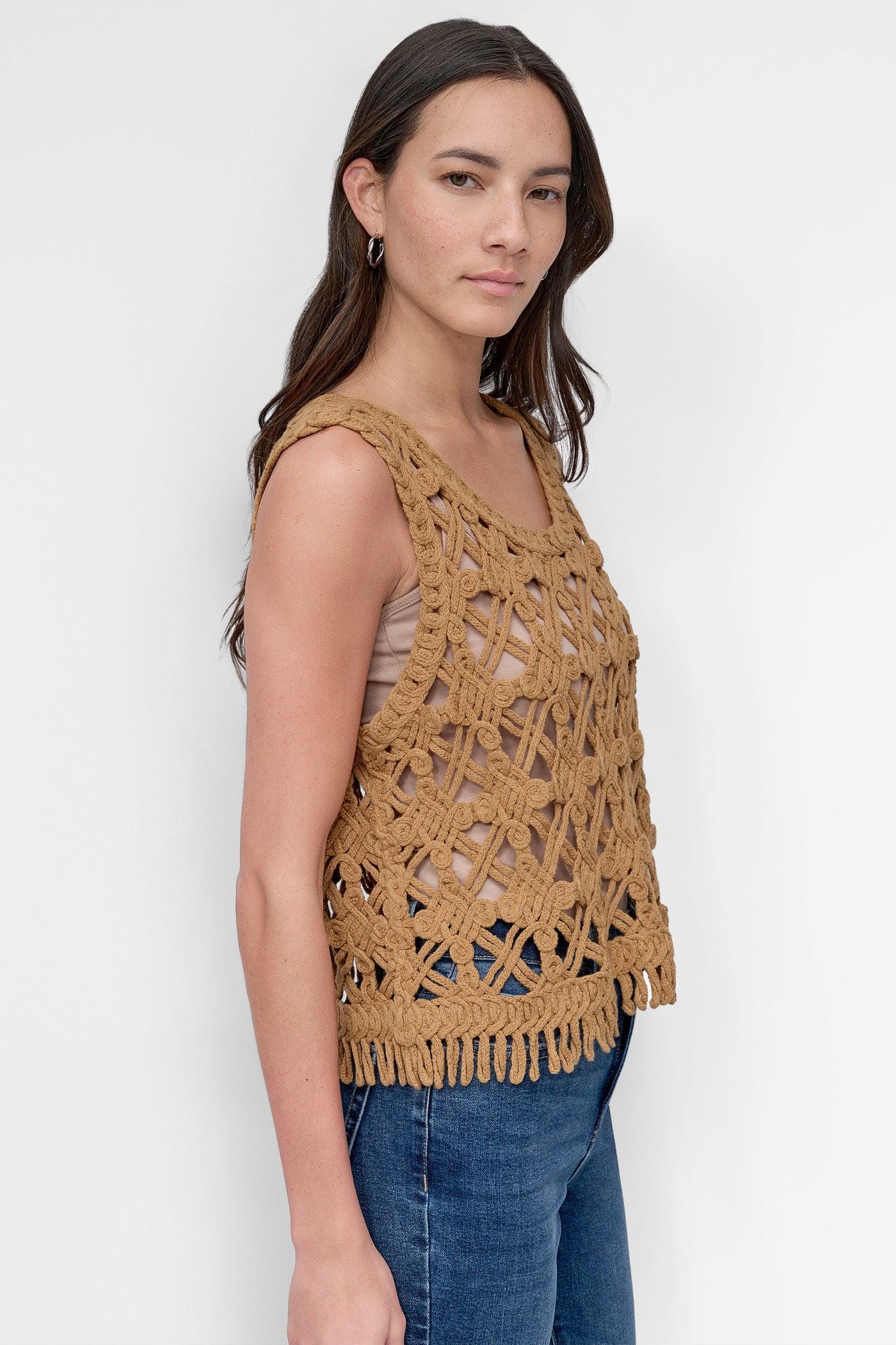 CROPPED FRINGE CROCHET TANK Product Image