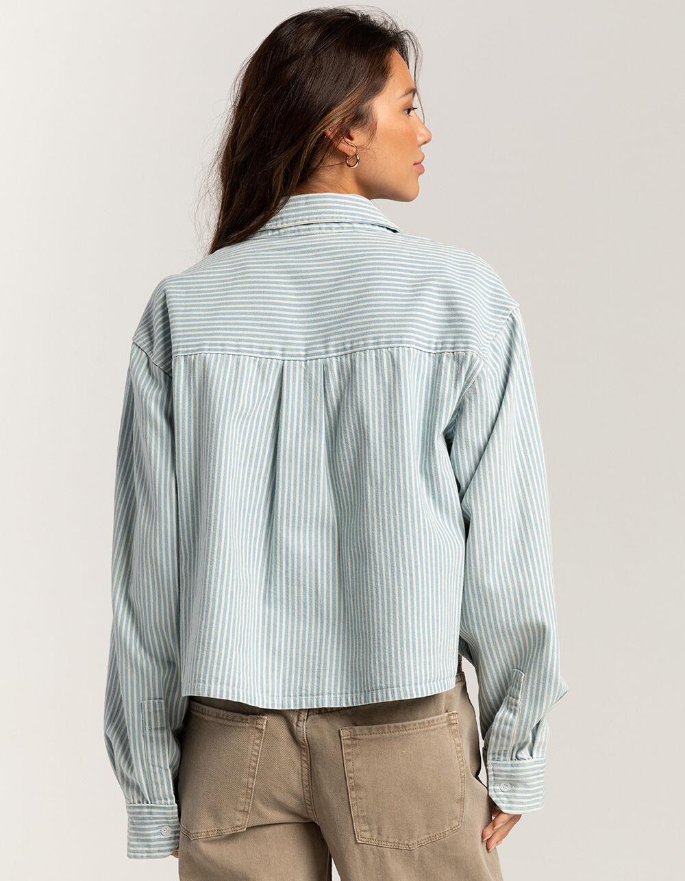 RSQ Womens Denim Stripe Crop Shirt Product Image