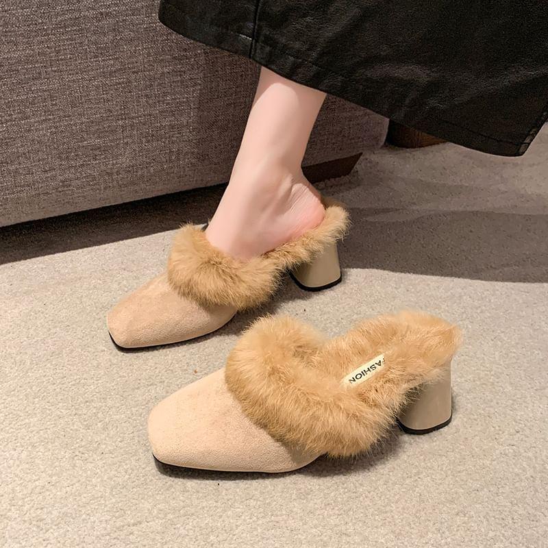 Block Heel  Faux Fur Mules Product Image