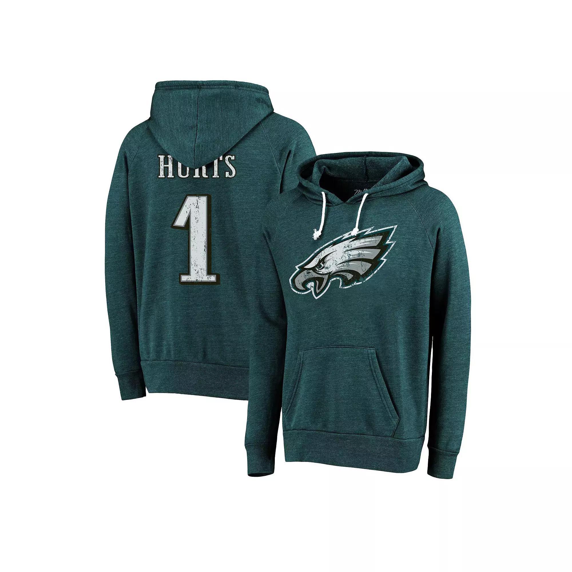 Men's Majestic Threads Jalen Hurts Midnight Green Philadelphia Eagles Name & Number Tri-Blend Pullover Hoodie,  Product Image