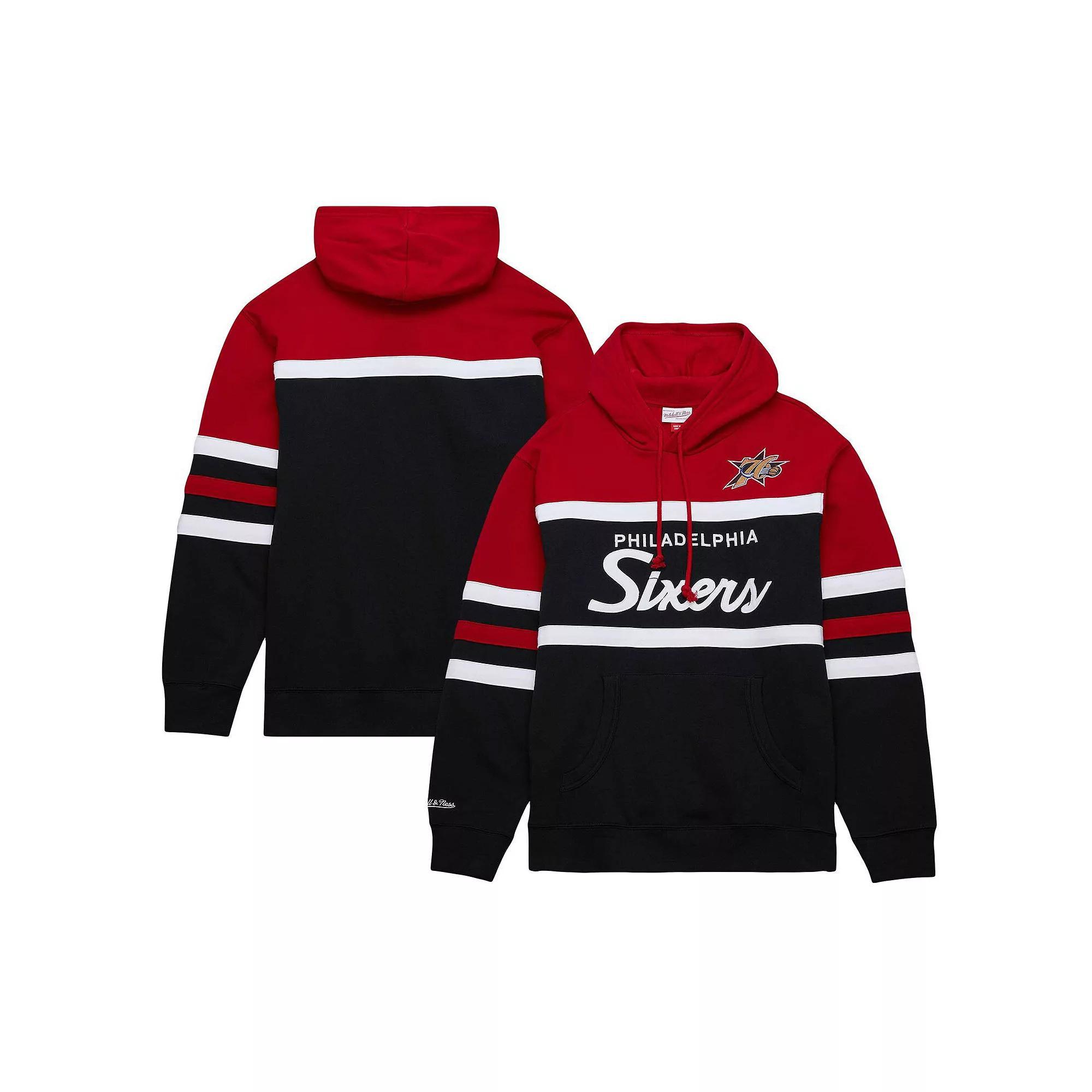 Men's Mitchell & Ness Black/Red Philadelphia 76ers Head Coach Pullover Hoodie, Size: Small, 76r Black Product Image