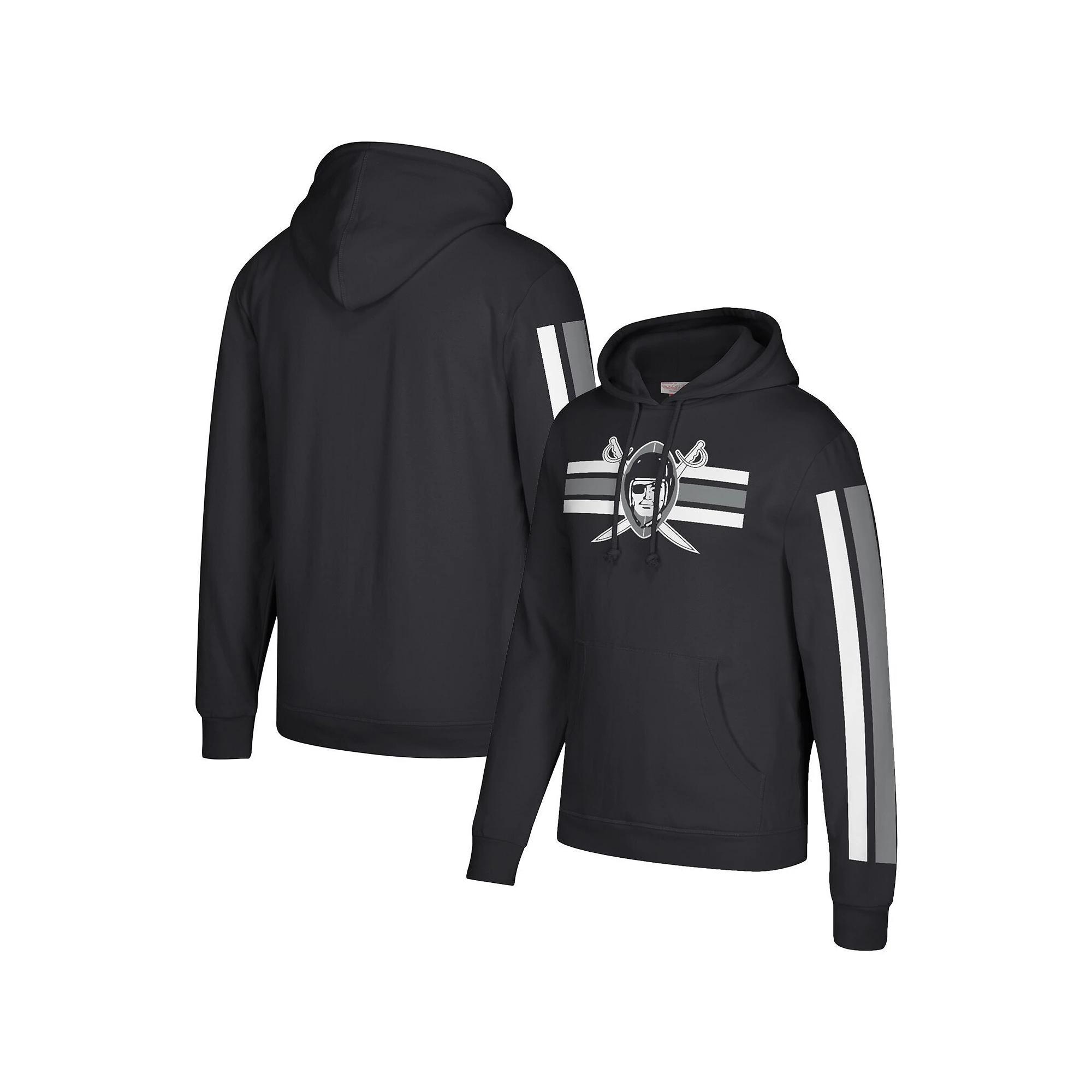 Men's Mitchell & Ness Black Las Vegas Raiders Three Stripe Pullover Hoodie, Size: Small, Lvr Black Product Image