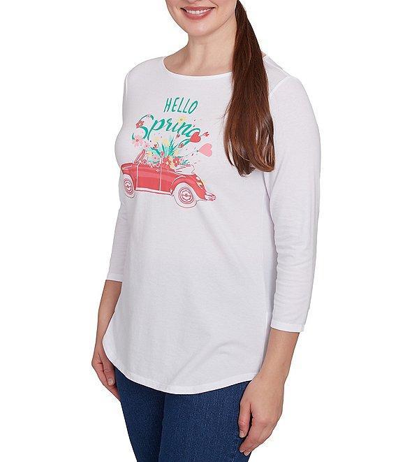 Ruby Rd. Hello Spring Floral Print Crew Neck 3/4 Sleeve Knit Top Product Image