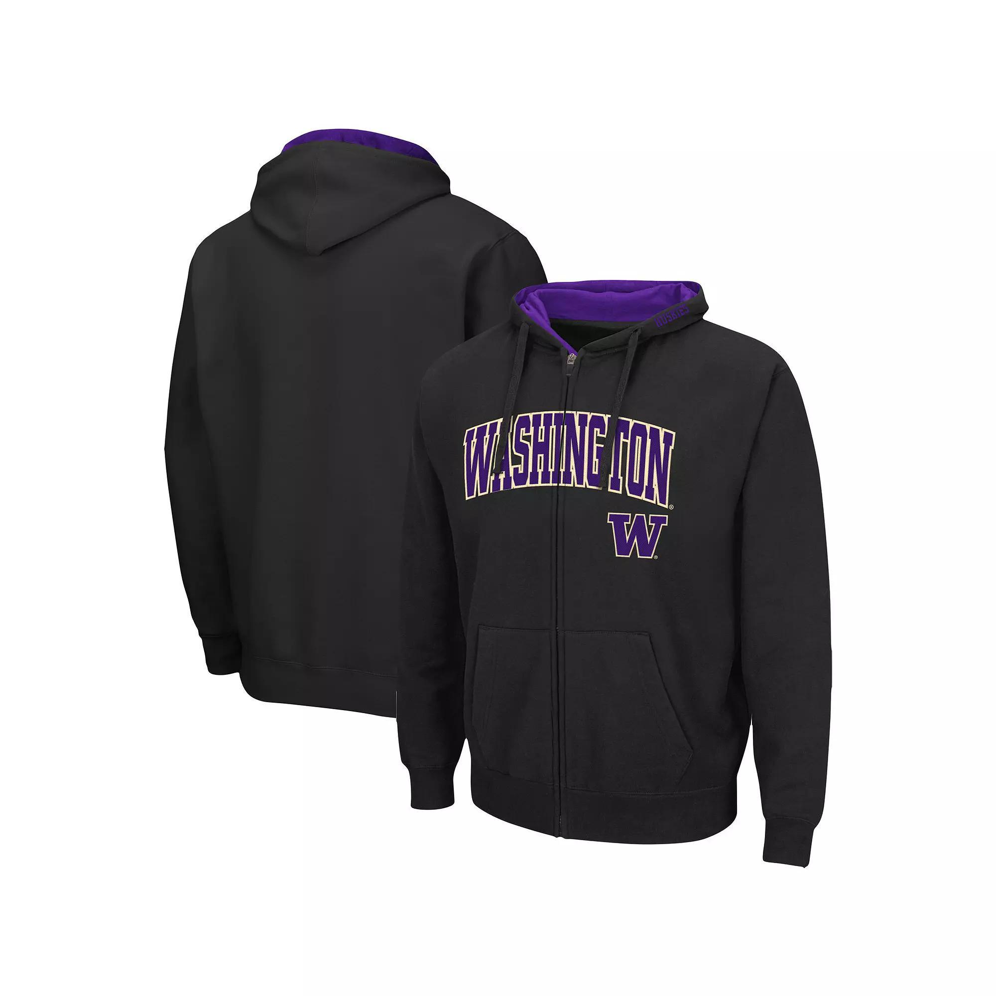 Men's Colosseum Black Washington Huskies Arch & Logo 3.0 Full-Zip Hoodie,  Product Image