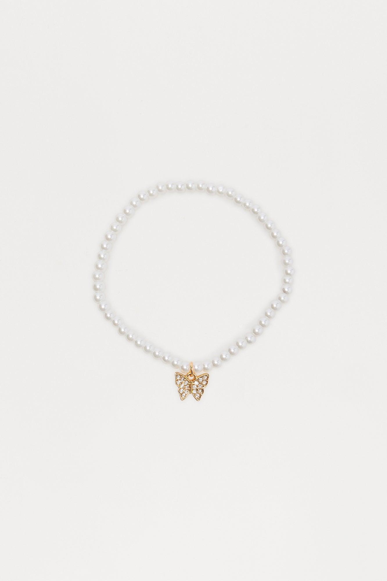 Pearls & Butterfly Layered Anklet  - White Female Product Image