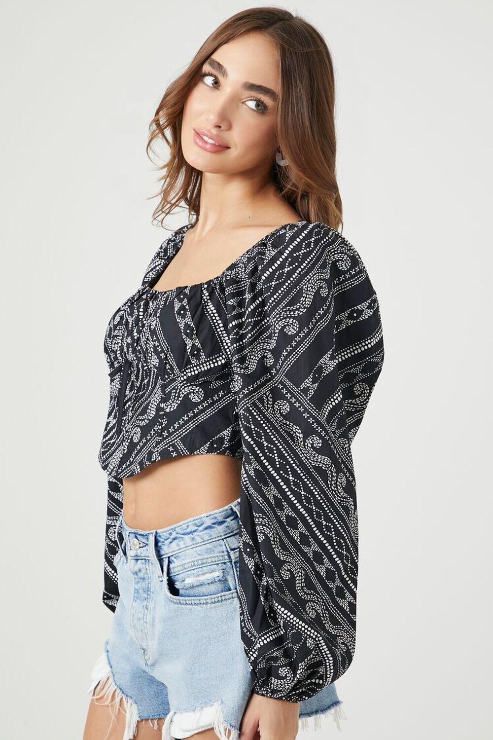 Ornate Print Peasant-Sleeve Crop Top | Forever 21 Product Image