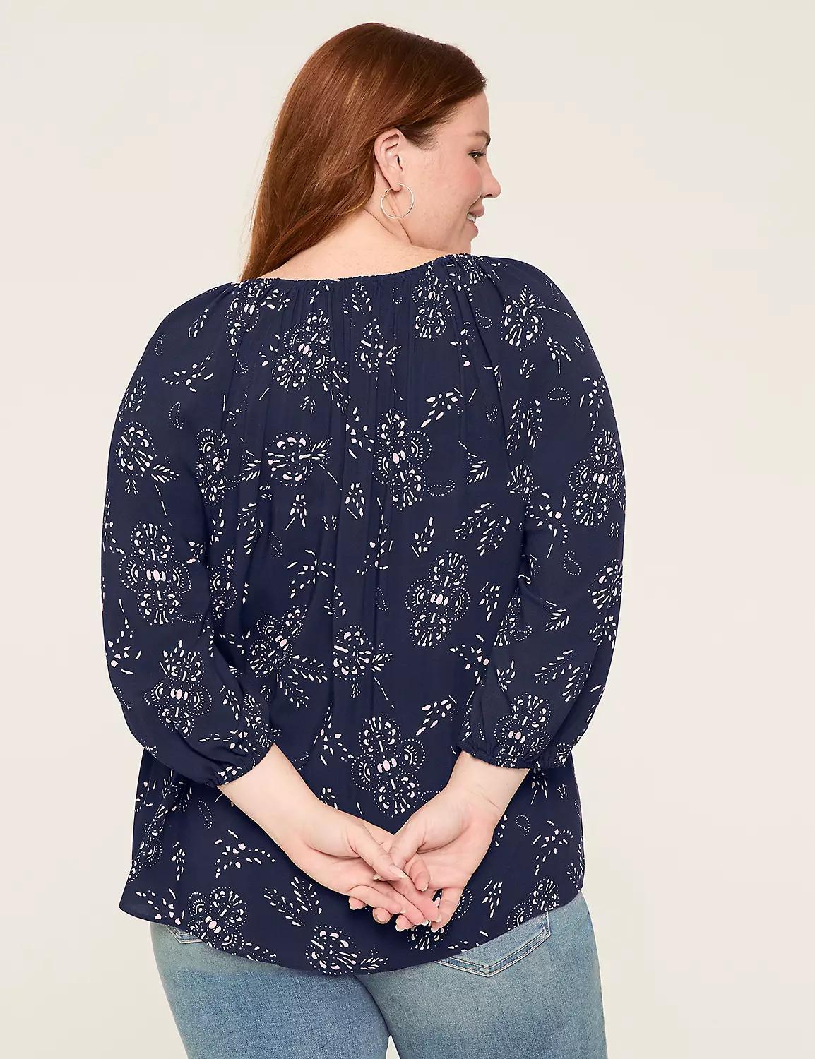 Swing 3/4-Sleeve Split-Neck Popover Blouse Product Image