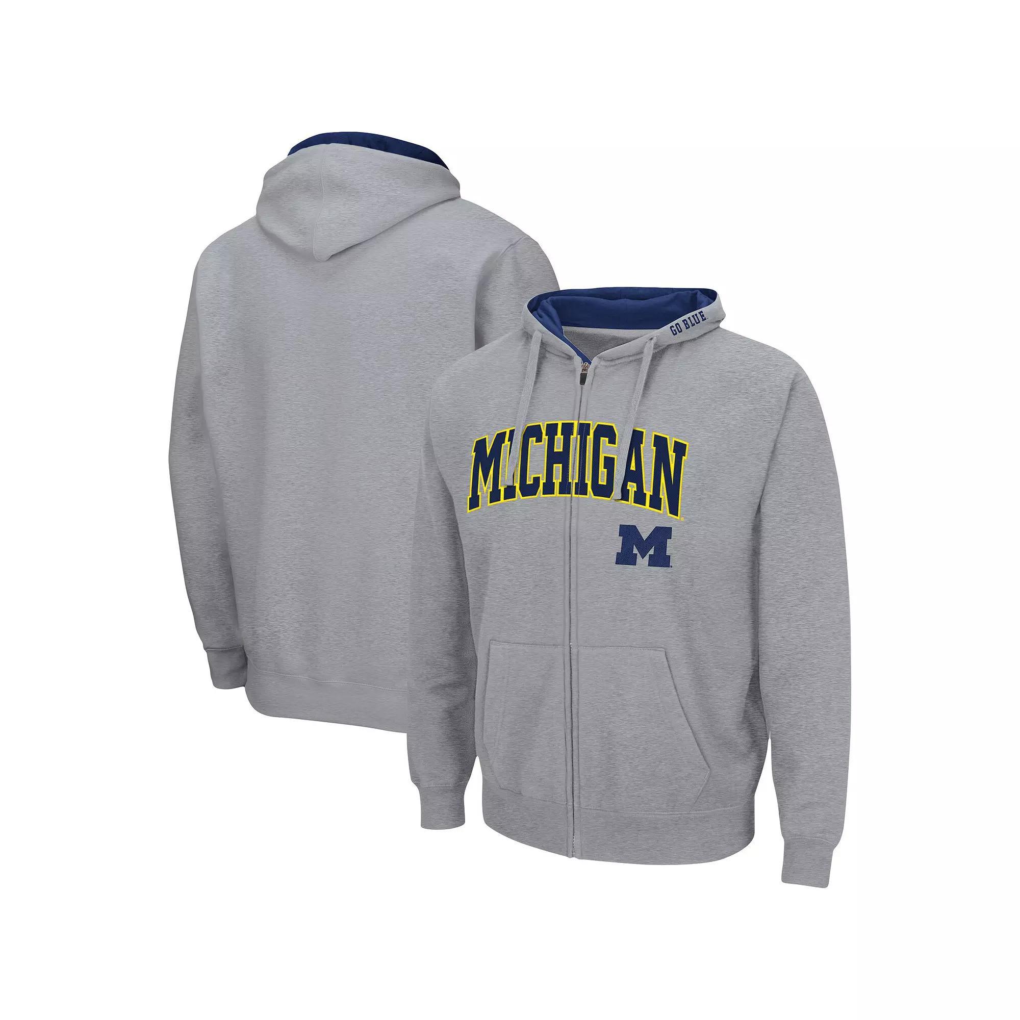 Men's Colosseum Heathered Gray Michigan Wolverines Arch & Logo 3.0 Full-Zip Hoodie,  Product Image
