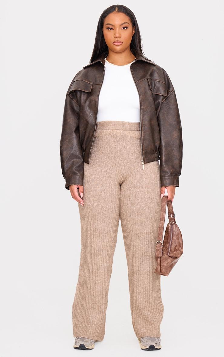 Plus Taupe Soft Knit Wide Leg Pants Product Image