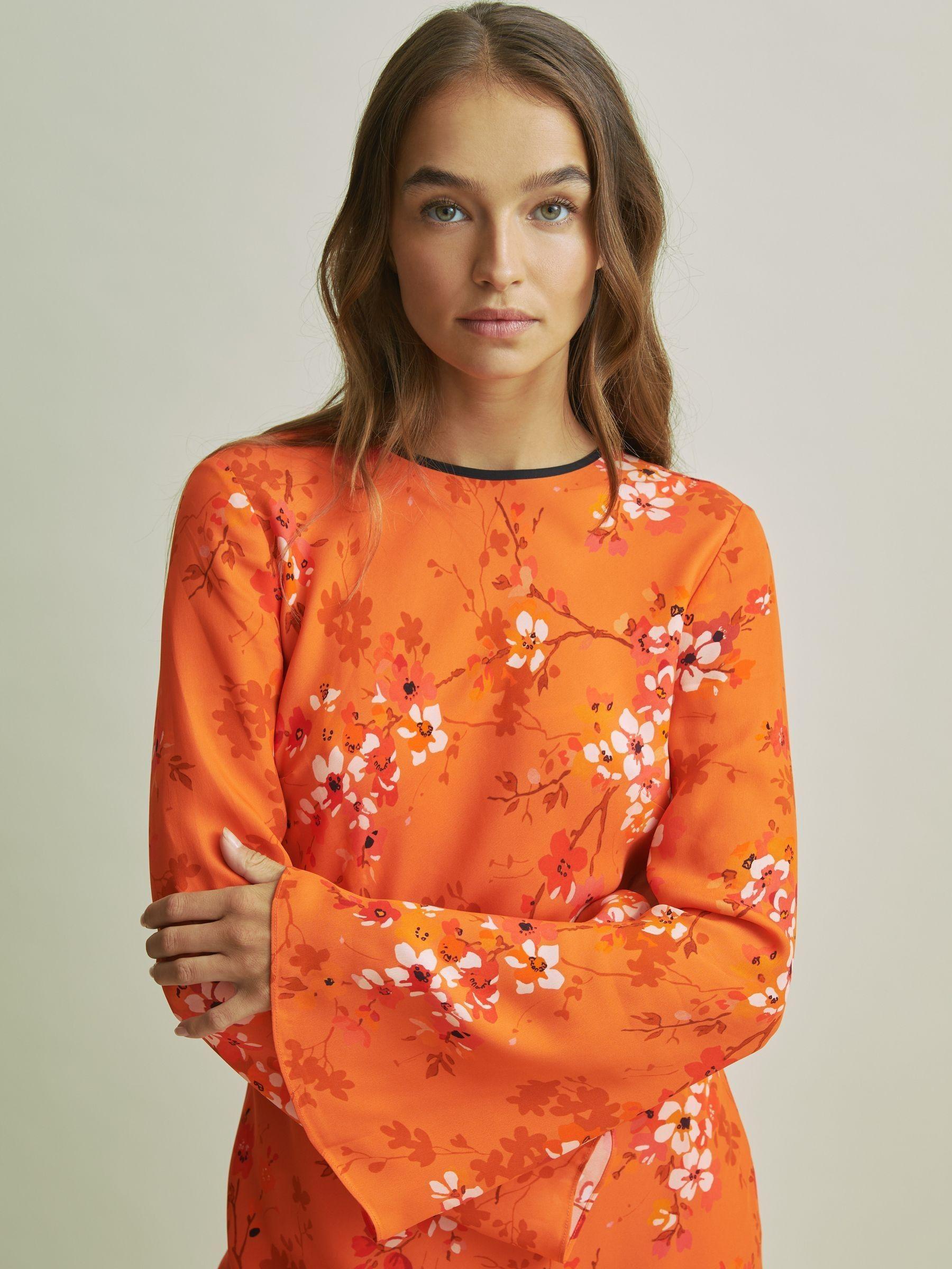 Florere Flute Sleeve Midi Dress in Orange Product Image