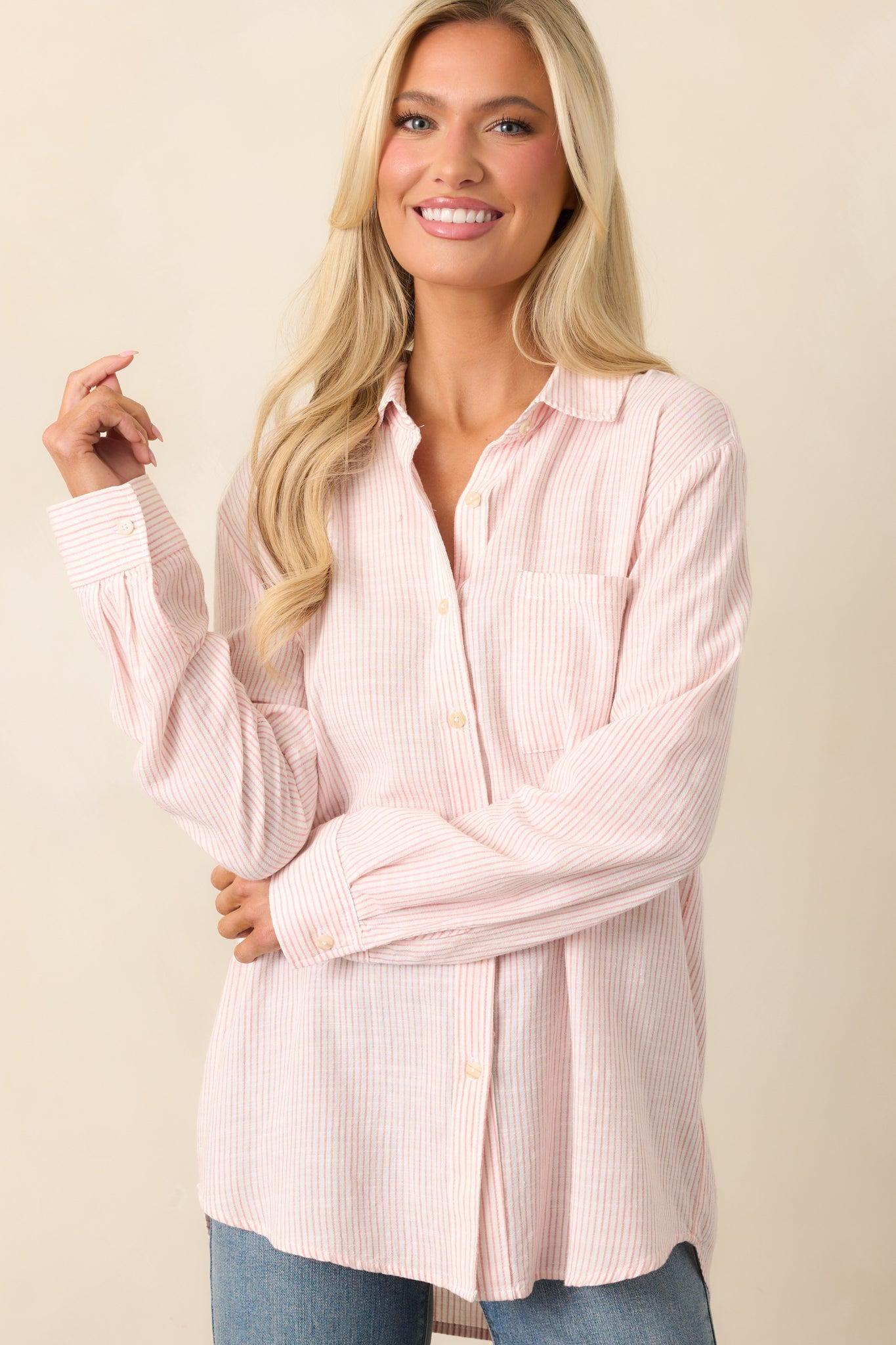 Brighter Days Pink Stripe Button Front Top Product Image