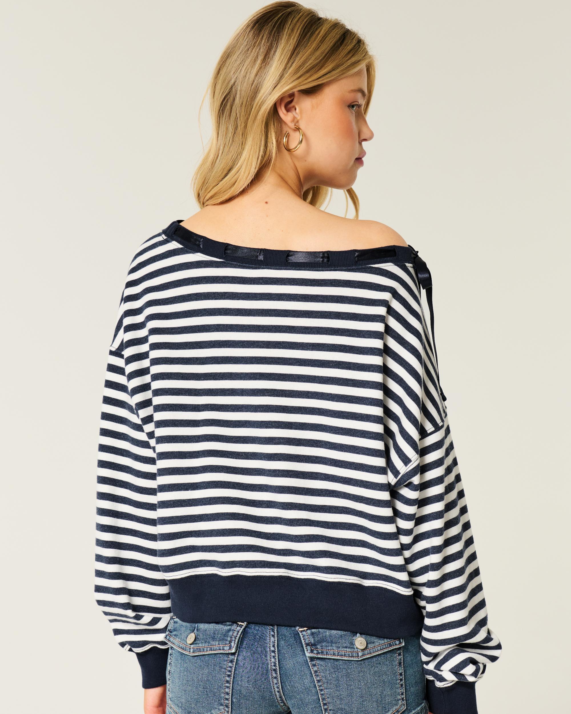 Off-the-Shoulder Tie Sweatshirt Product Image