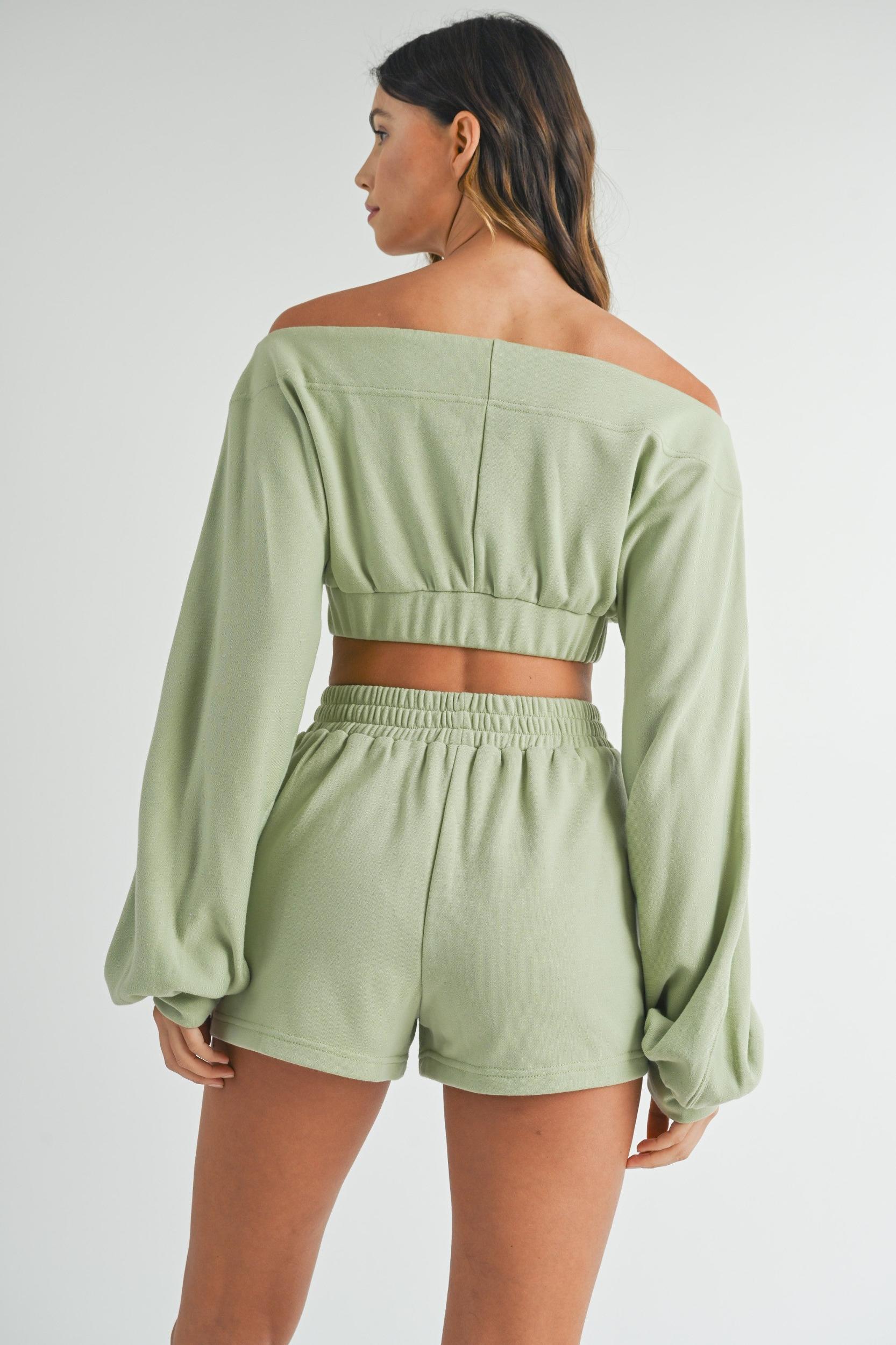 Off Shoulder Crop Top & Shorts Set Product Image